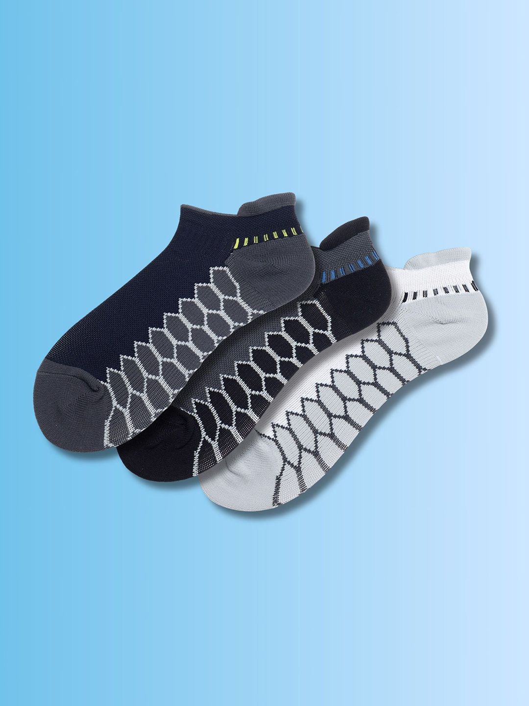 Soxytoes Unisex Pack of 3 Geometric Cotton Performax Athletic Ankle Socks Enduro Step