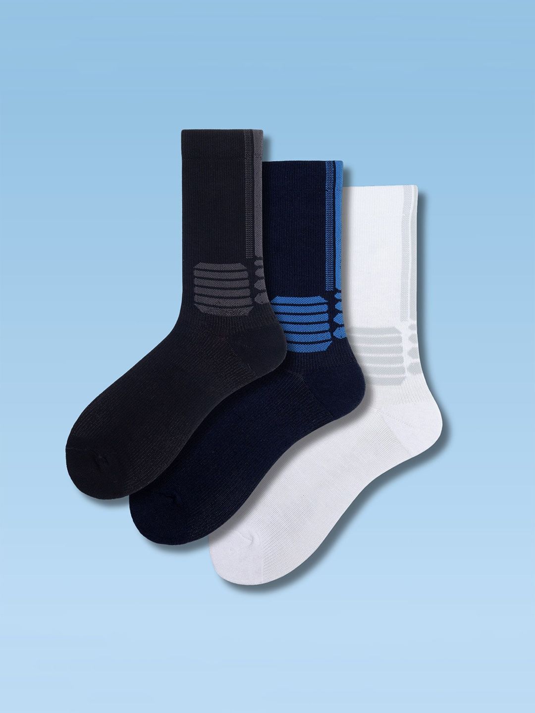 Soxytoes Unisex Pack of 3 Solid Geometric Cotton Compression Mid-Calf Socks