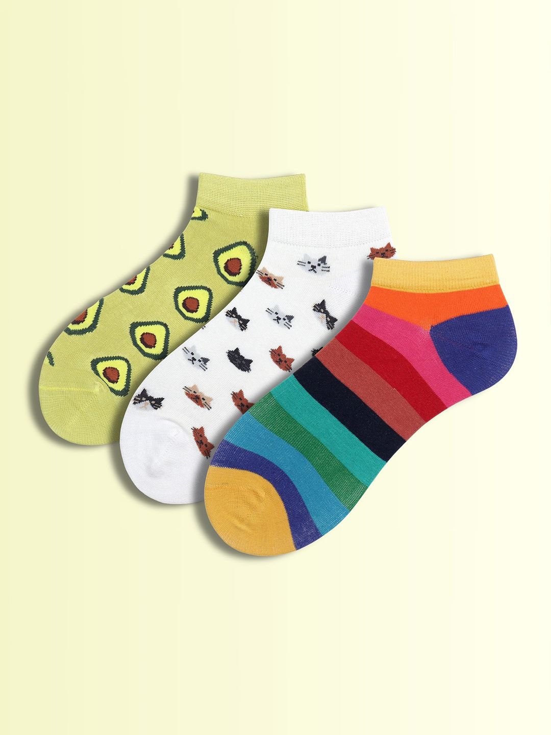 Soxytoes Unisex Pack Of 3 Printed Pure Cotton Ankle-Length Socks