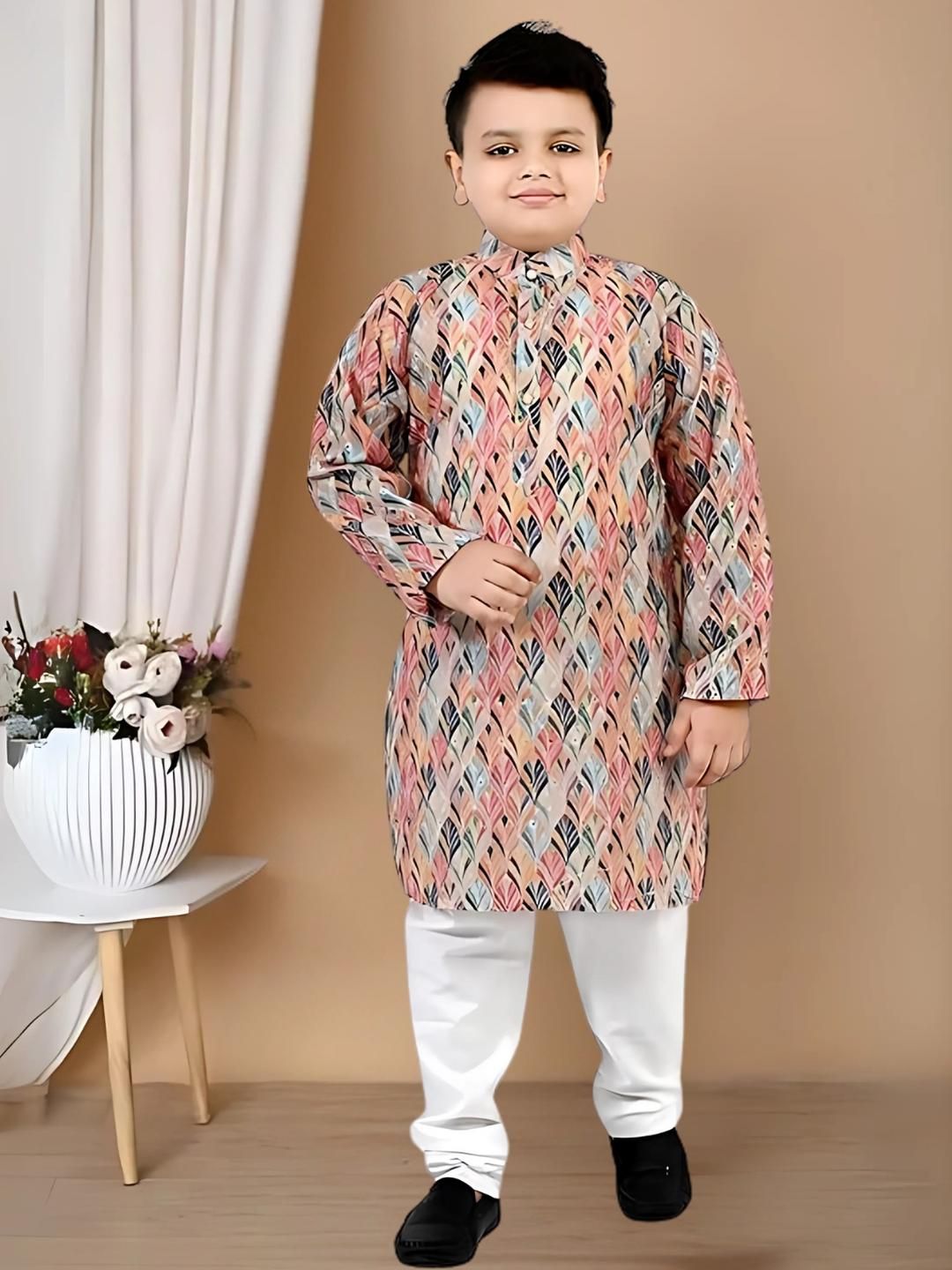 DIGI FASHION Kids-Boys Cotton Blend Self Design Kurta Sets