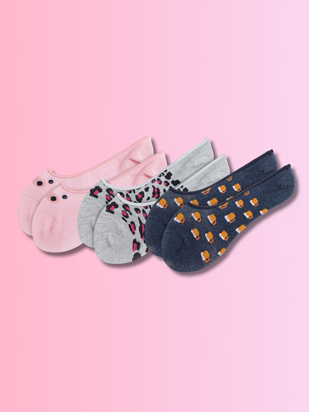 Soxytoes Women Pack Of 3 Printed Pure Cotton Shoe Liners Socks