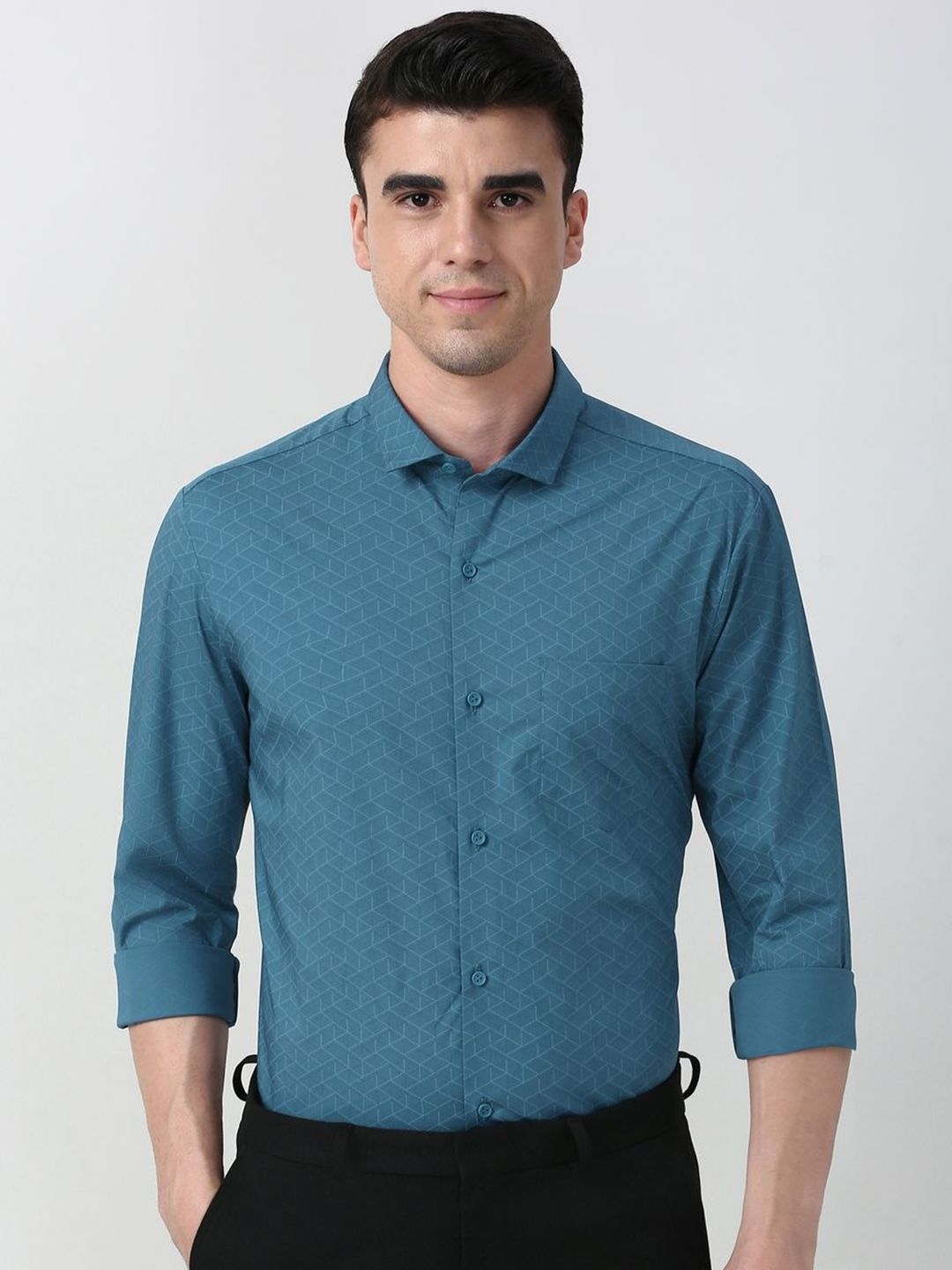Peter England Peter England Slim Fit Floral Printed Long Sleeves Cotton Formal Shirt