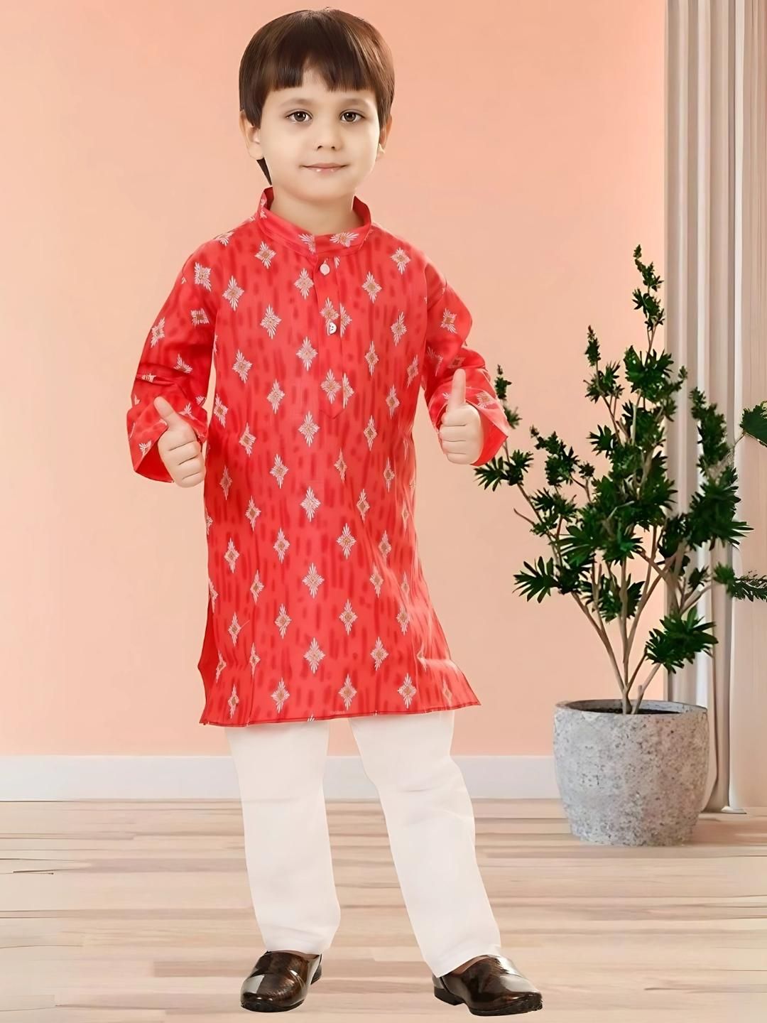DIGI FASHION Kids-Boys Cotton Blend Self Design Kurta Sets