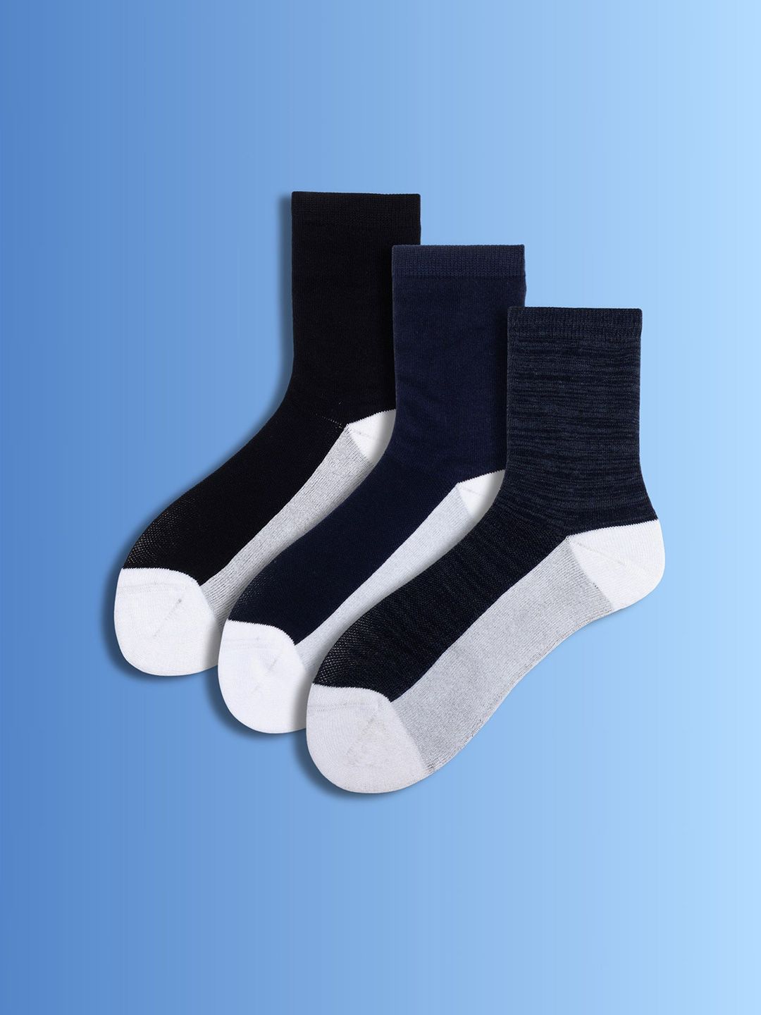 Soxytoes Unisex Pack of 3 Solid Cotton Diabetic Care Mid-Calf Socks Care Walk Blues