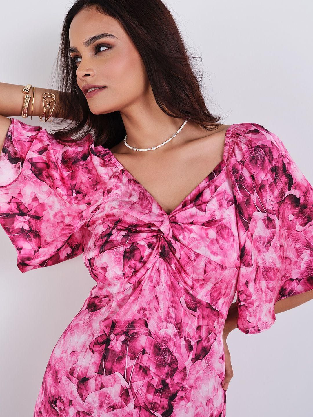 AND AND Women Abstract Printed Flared Sleeves Empire Midi Dress