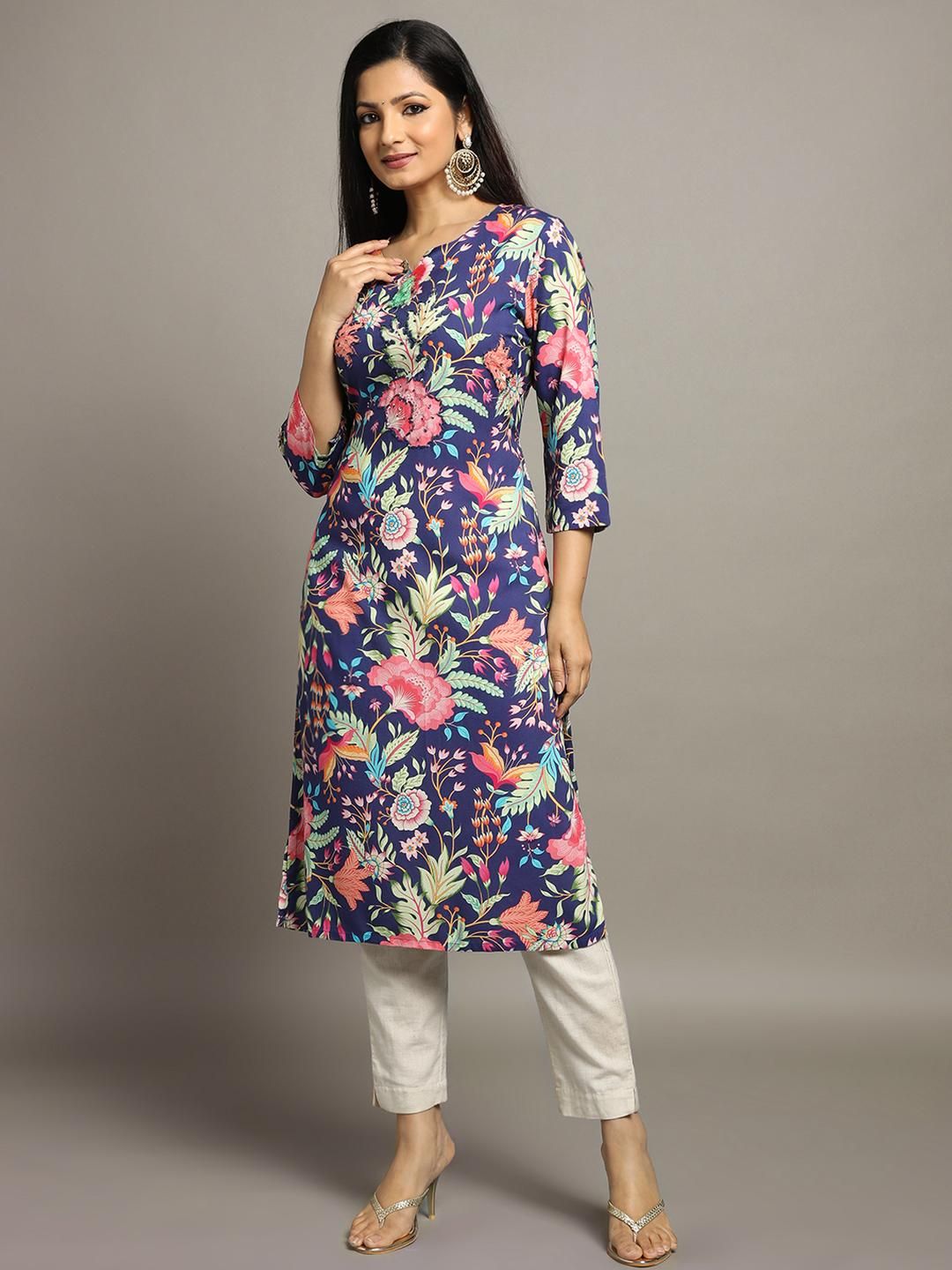 D W Apparels Mom&Bae Women Blue Ethnic Motifs Printed Kurta