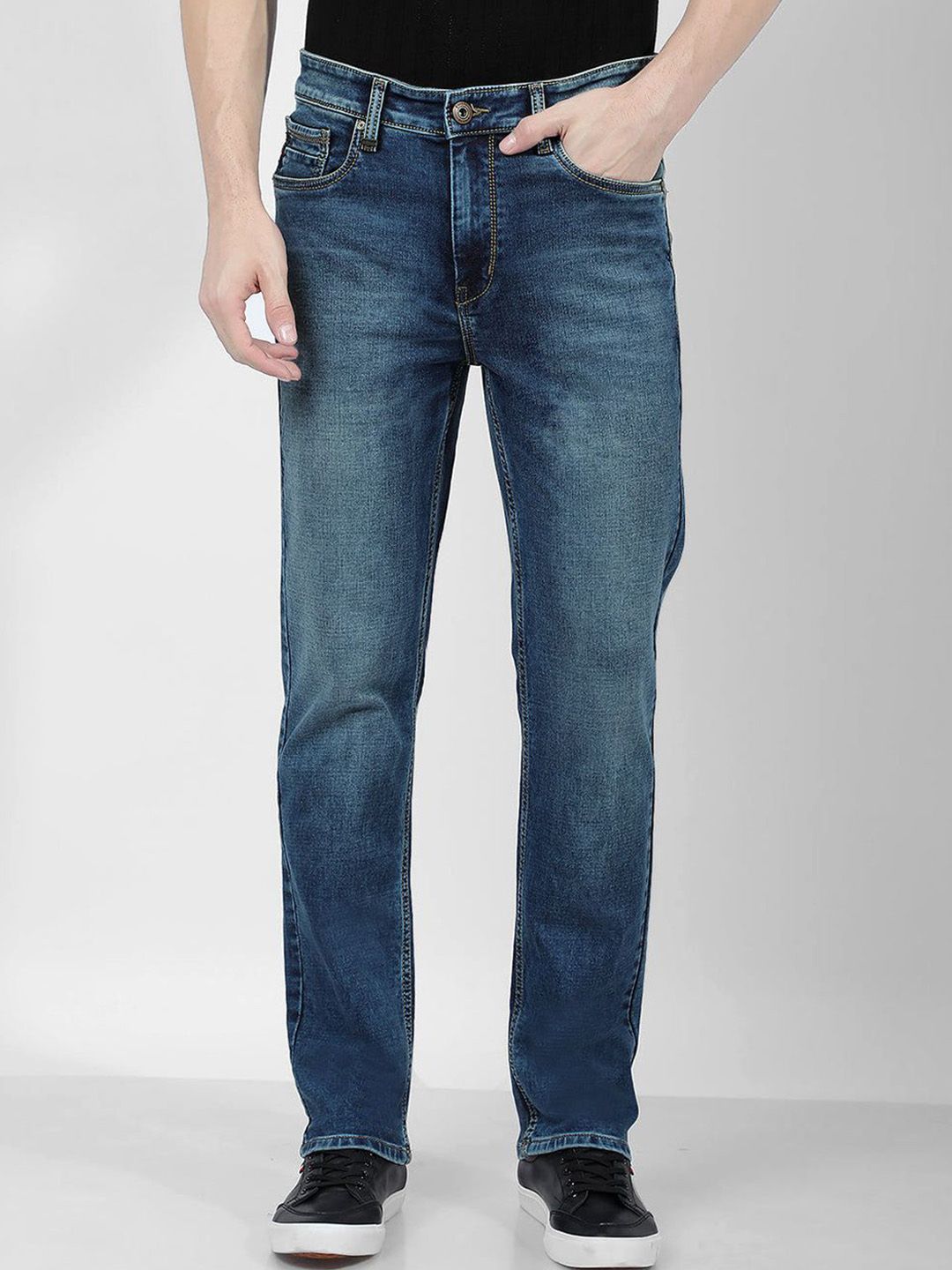 fineblu Men Slim Fit Mid-Rise Heavy Fade Stretchable Jeans