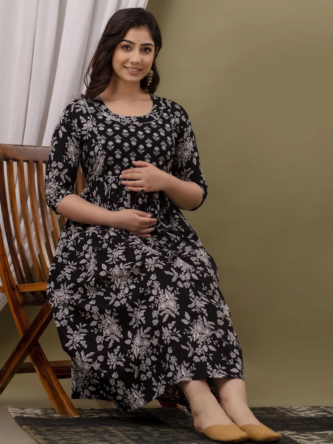 CLOTHYCORP Floral Printed Pure Cotton Maternity Anarkali Kurti