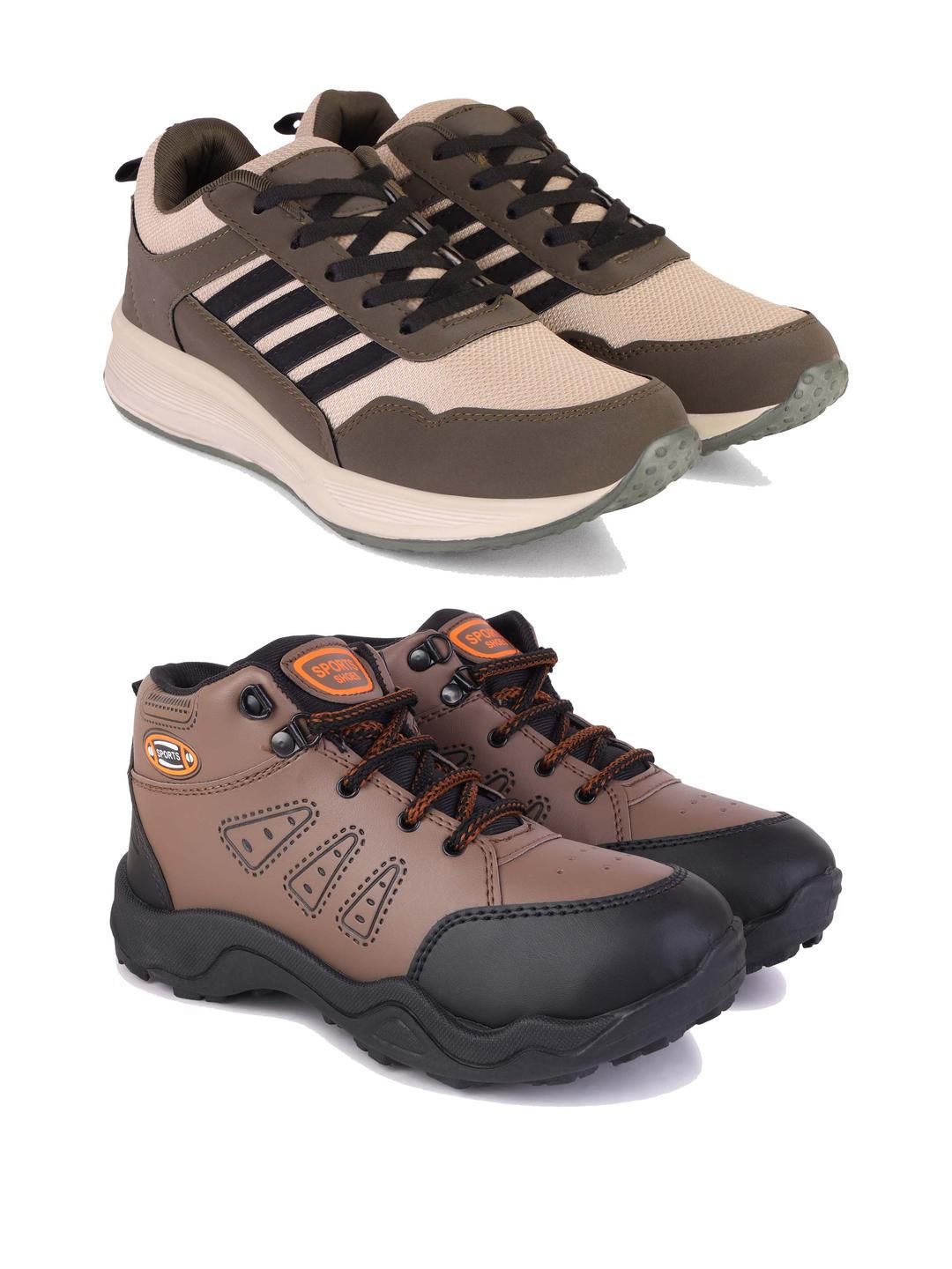 DRACKFOOT Men Brown & Black Set Of 2 Running Synthetic Lace-Ups Non-Marking Running Shoes