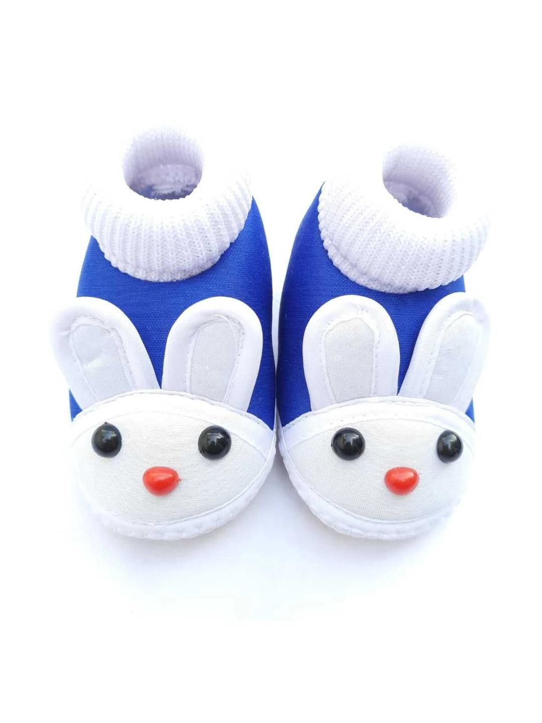LMN CHILD CARE Unisex Kids Blue & White Cotton Booties