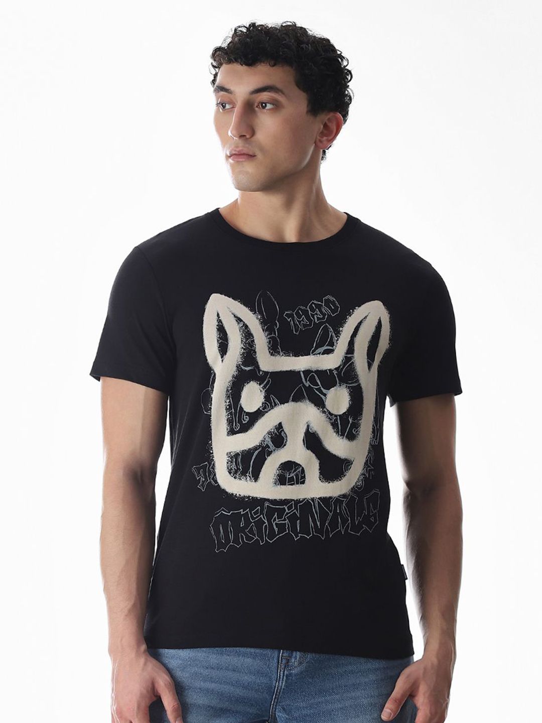 Jack & Jones Jack & Jones Men Graphic Printed Round Neck Pure Cotton T-shirt