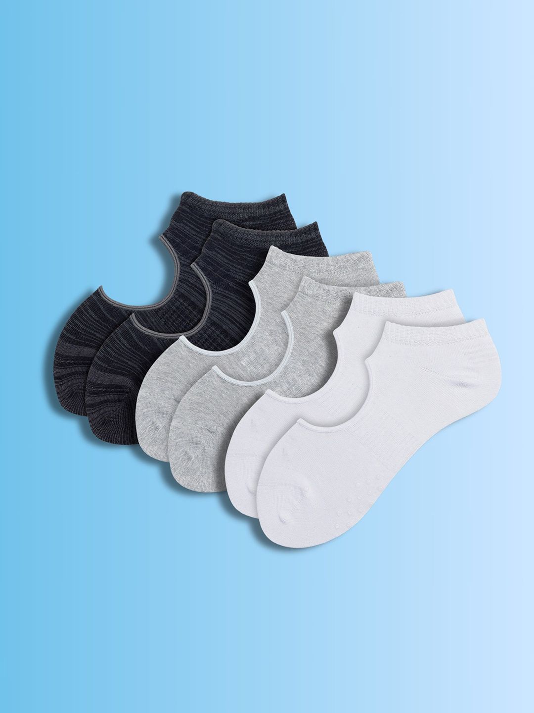 Soxytoes Unisex Pack of 3 Solid Cotton Yoga & Pilates Ankle Socks ToeZen Greytones Basics