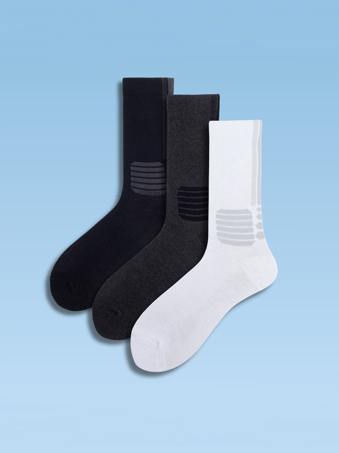 Soxytoes Unisex Pack of 3 Solid Geometric Cotton Compression Mid-Calf Socks Greytones