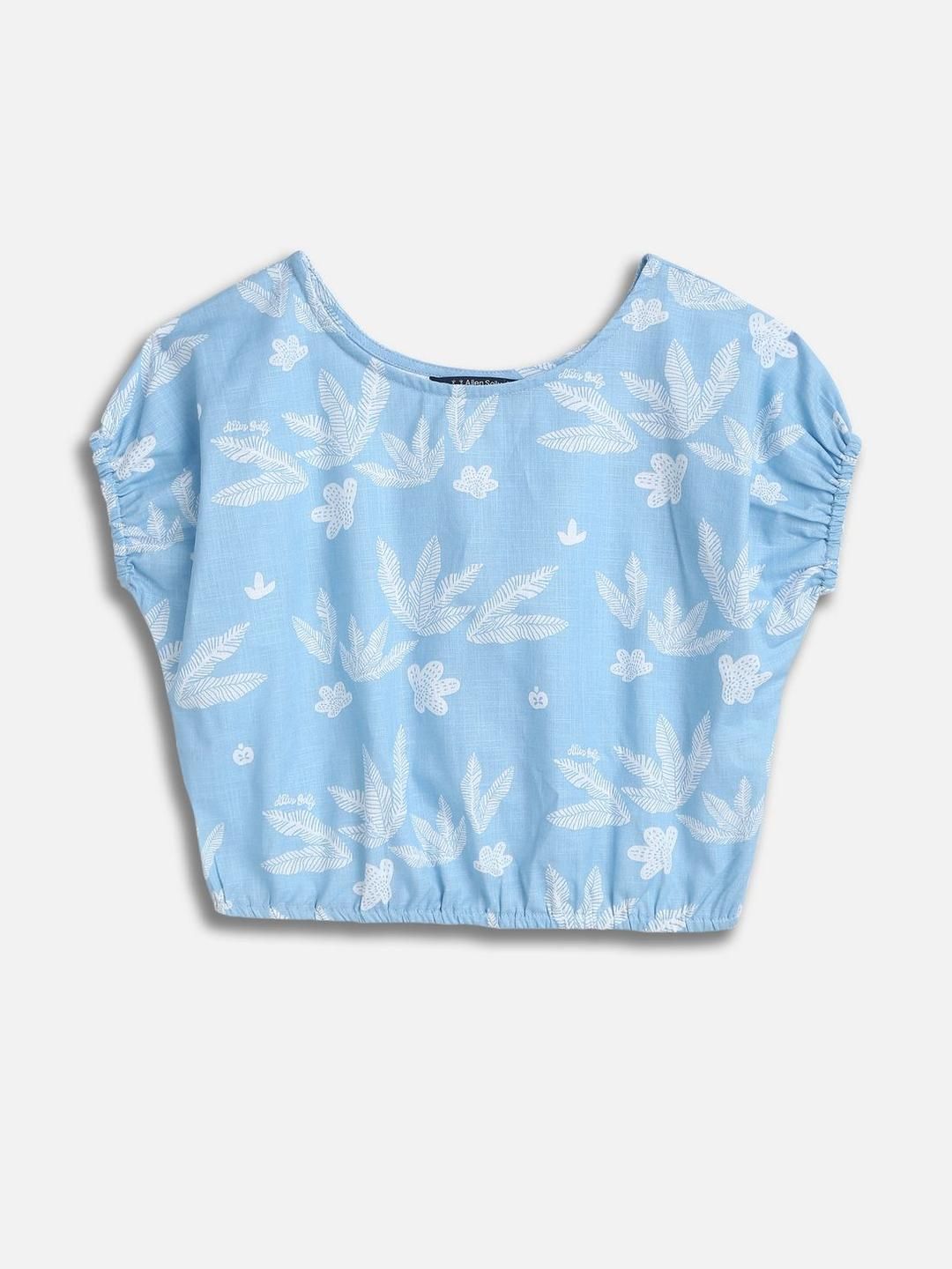 Allen Solly Junior Girls Floral Print Round Neck Extended Sleeves Cotton Top