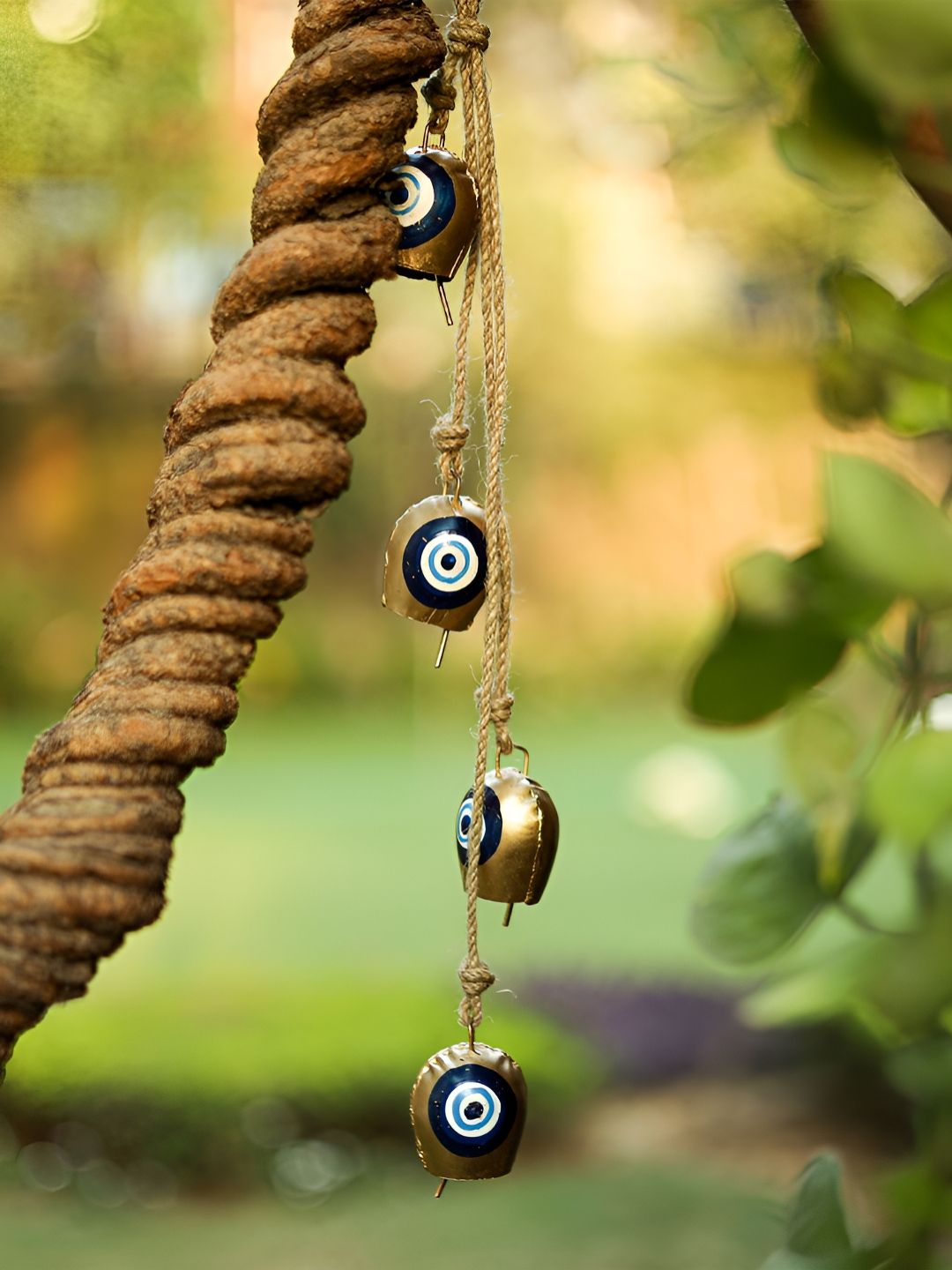 DULI Gold & Blue Metal Wall Hanging With Evil Eye Cowbells