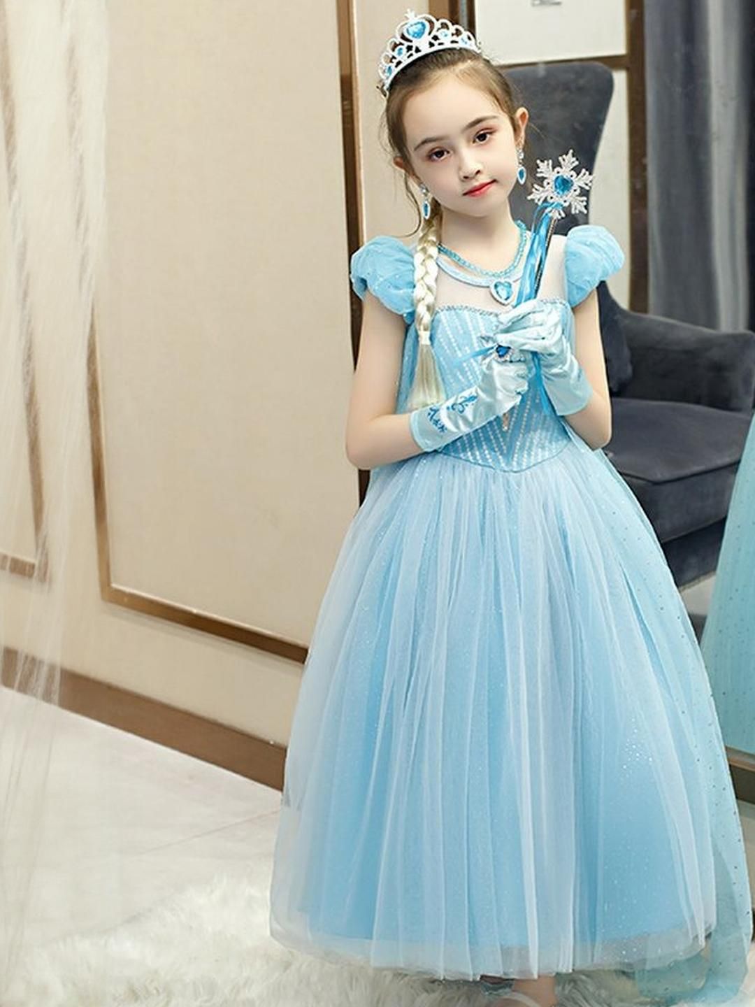 LULU & SKY Girls Puff Sleeves Embellished Cotton Fit & Flare Dress