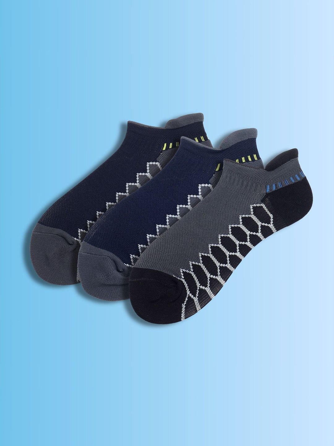 Soxytoes Unisex Pack of 3 Geometric Cotton Performax Athletic Ankle Socks Enduro Step