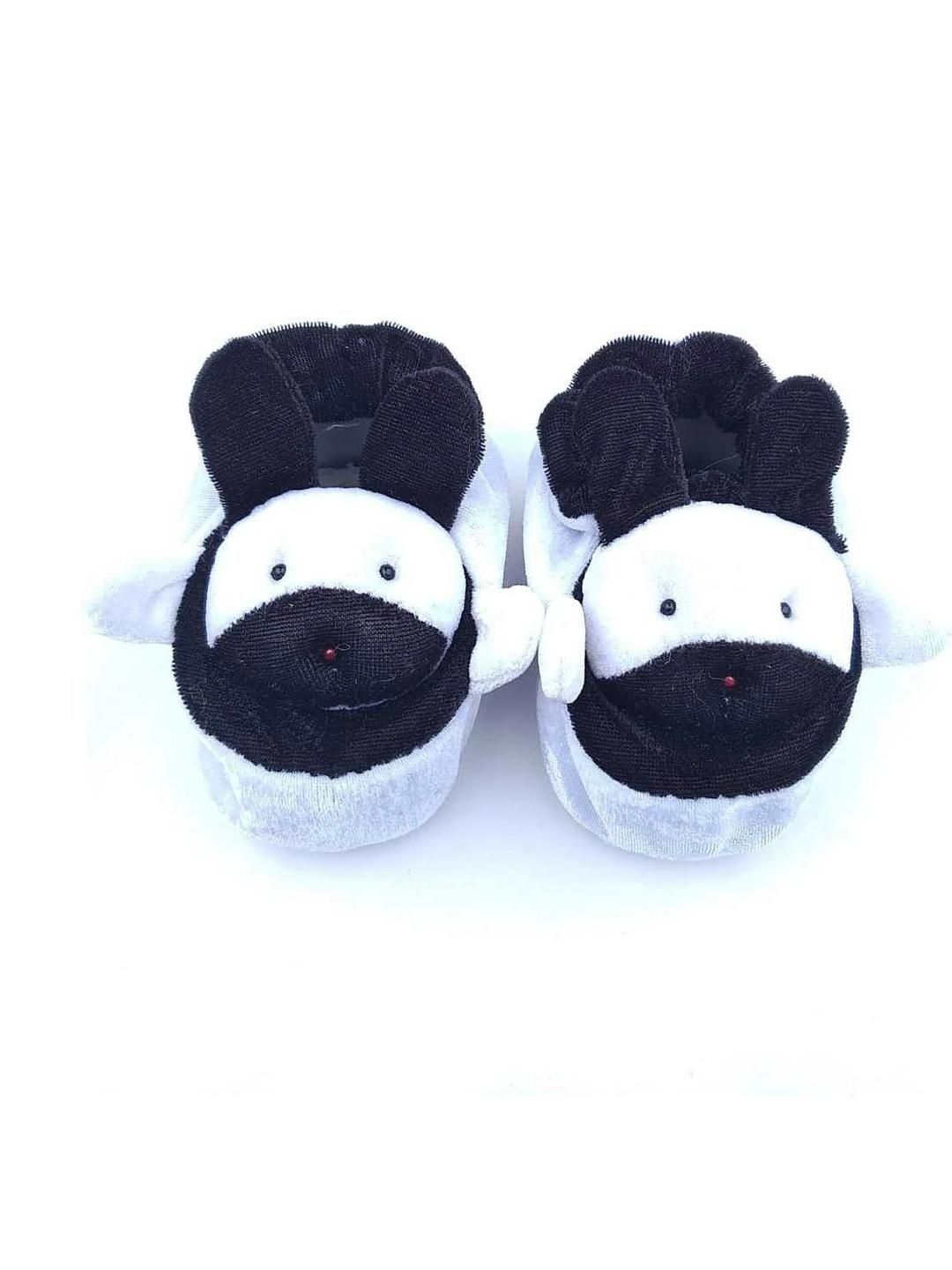 LMN CHILD CARE Unisex Kids Black & White Printed Cotton Booties