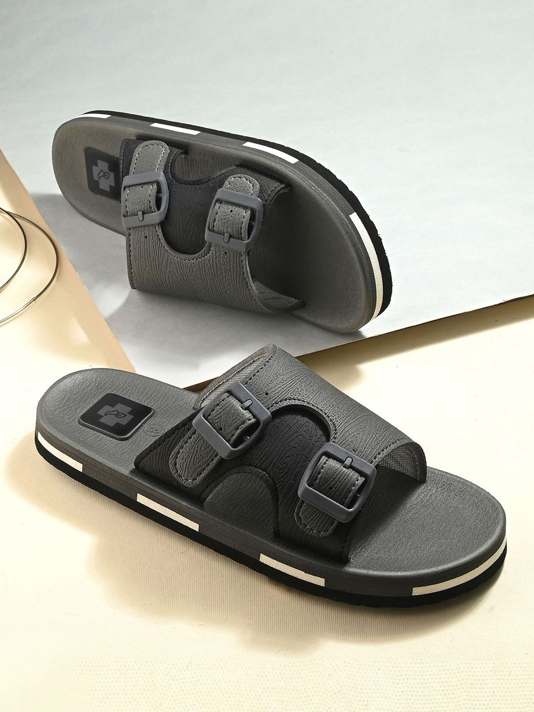 DOCTOR HEALTH SUPER SOFT  Men Textured Open Toe Flats with Buckles