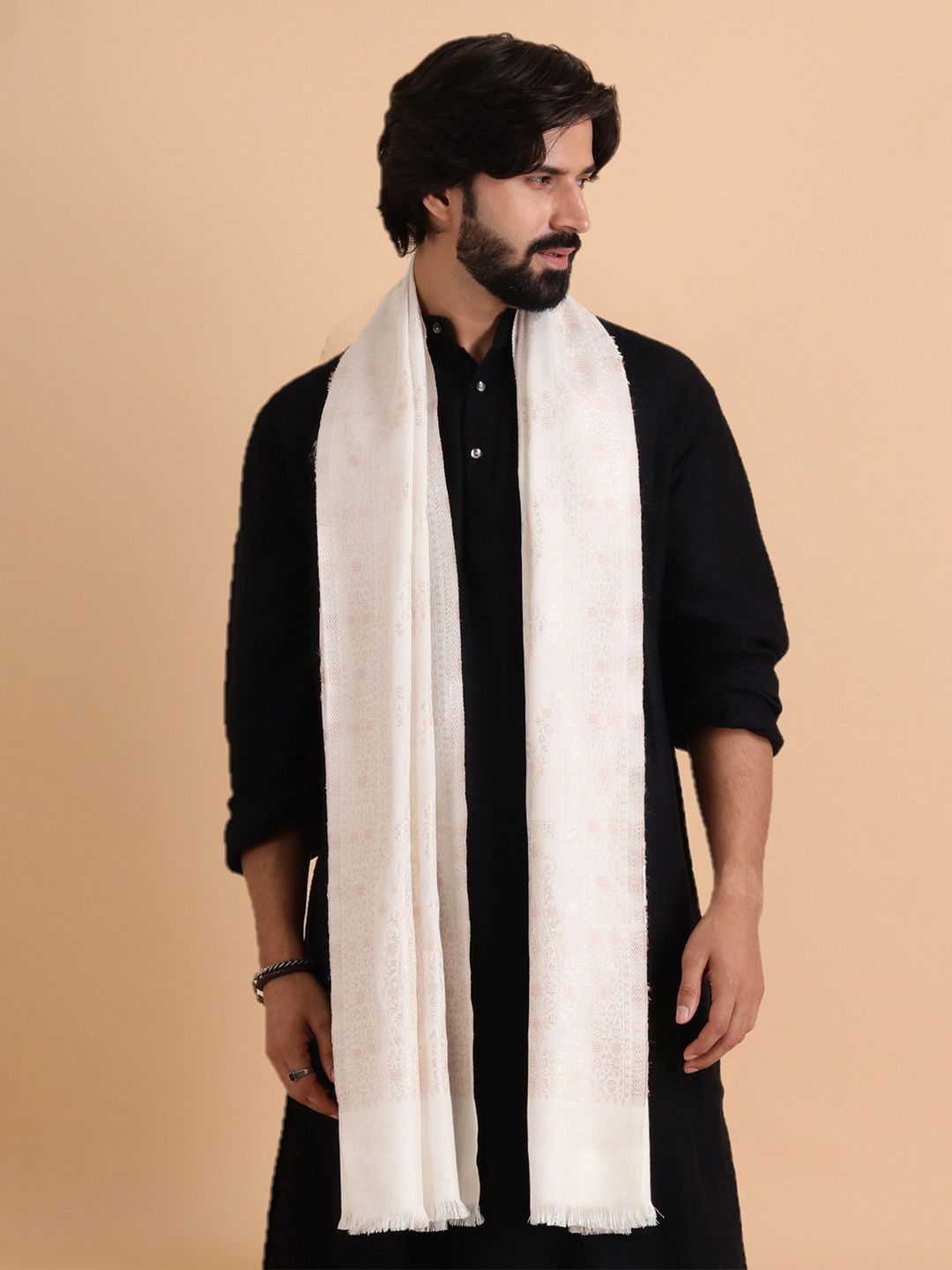 Tweedle Men Floral Woven Design Stole With Fringes