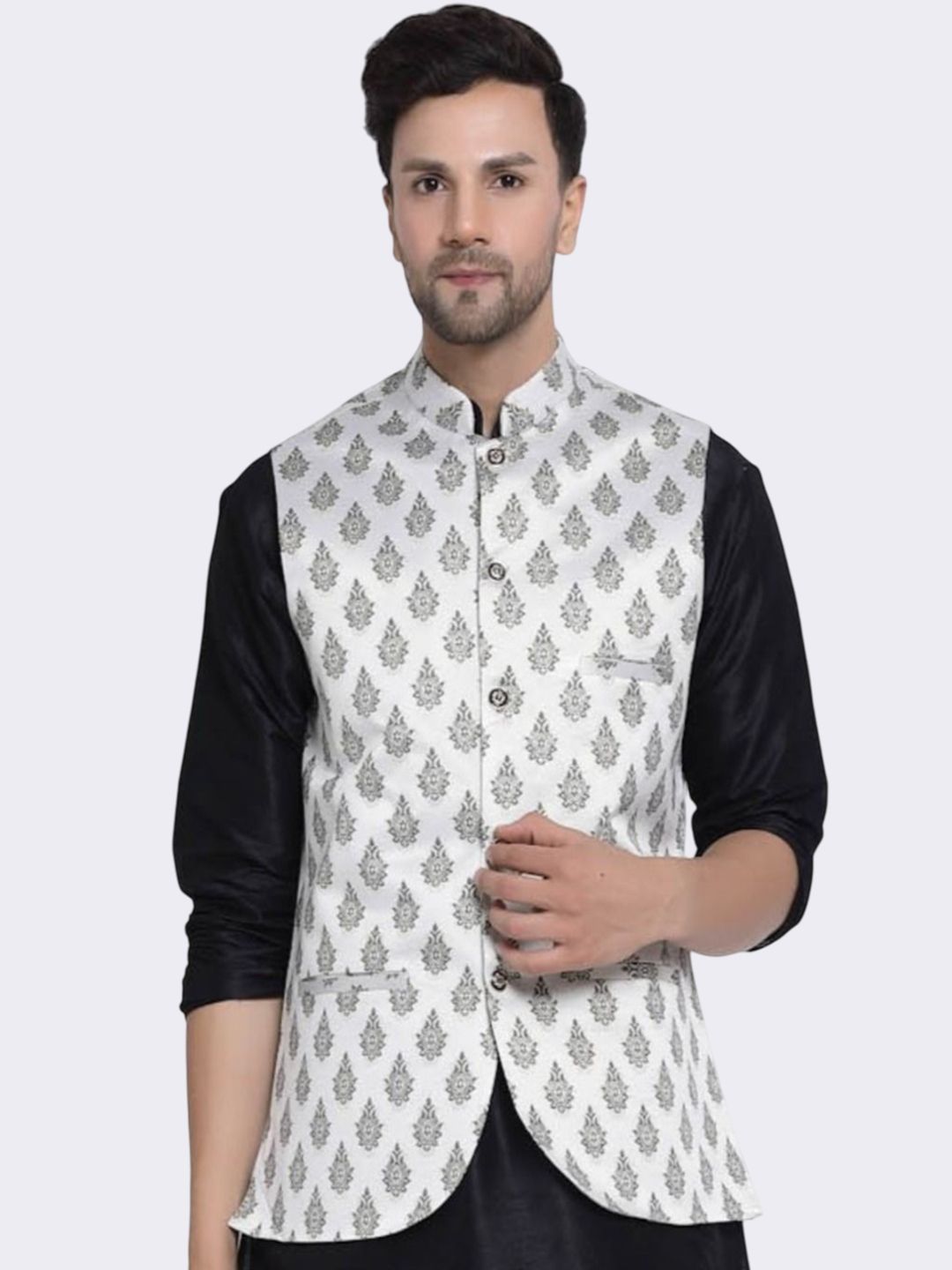 TS LIFESTYLE TAHVO Printed Mandarin Collar Nehru Jacket