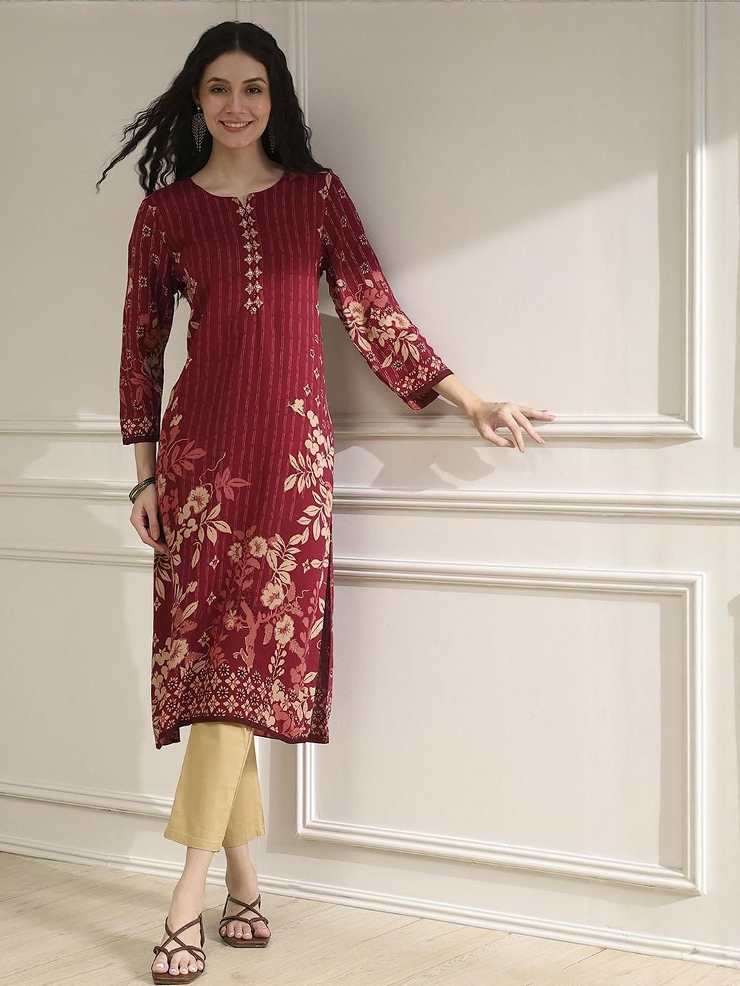 Biba Biba Ethnic Motifs Printed Straight Kurta