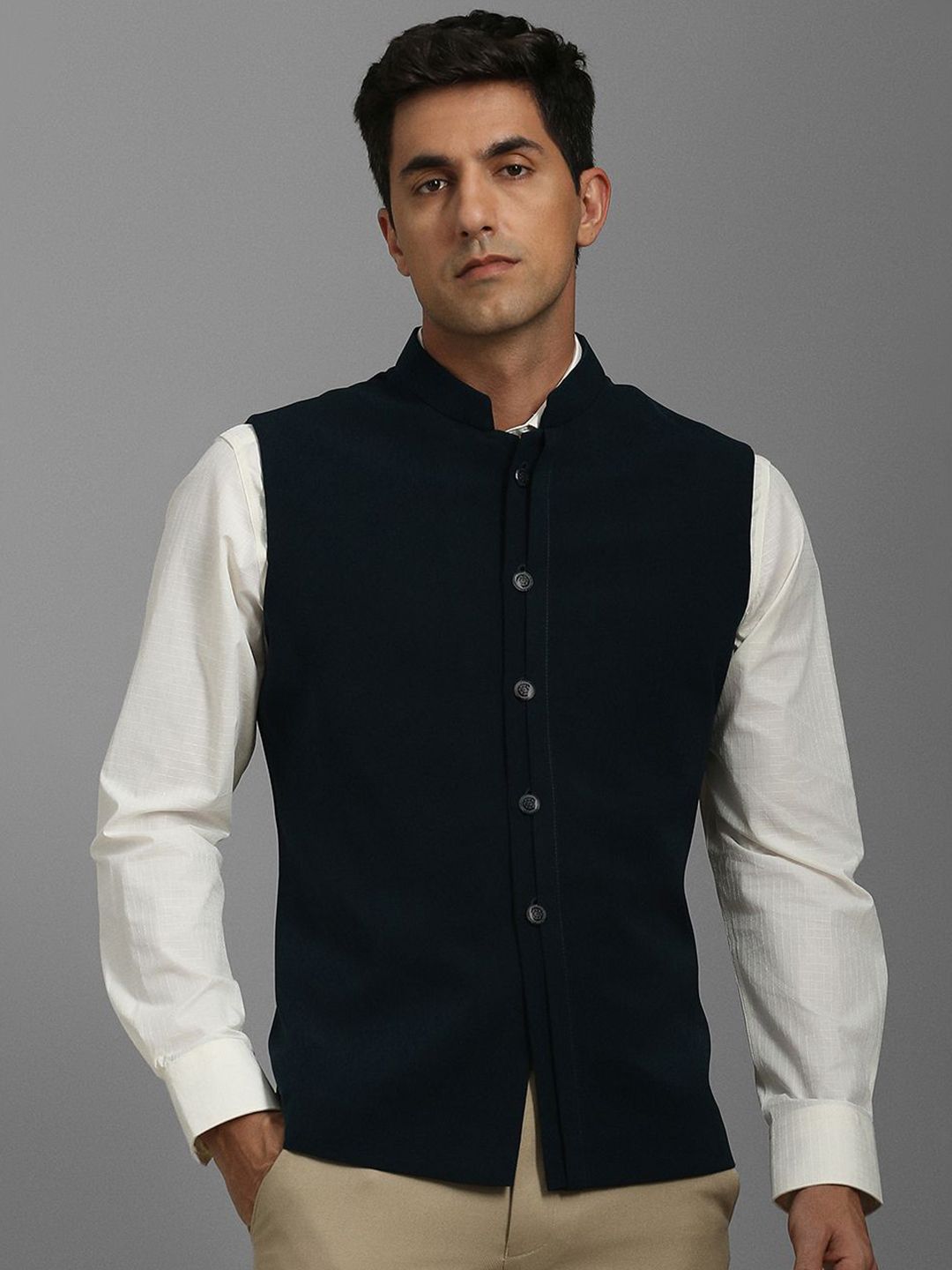 Louis Philippe Textured Slim Fit Nehru Jacket