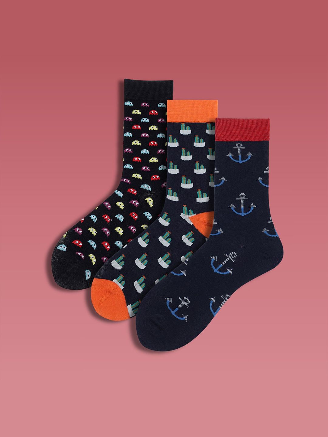 Soxytoes Unisex Pack Of 3 Printed  Pure Cotton Calf-Length Socks