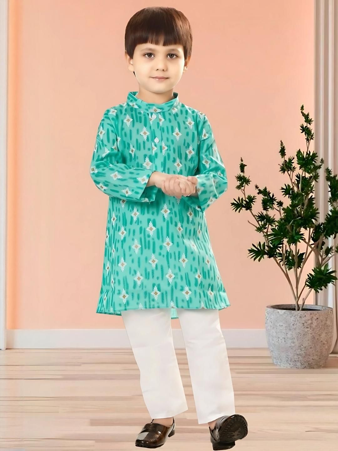 DIGI FASHION Kids-Boys Cotton Blend Self Design Kurta Sets