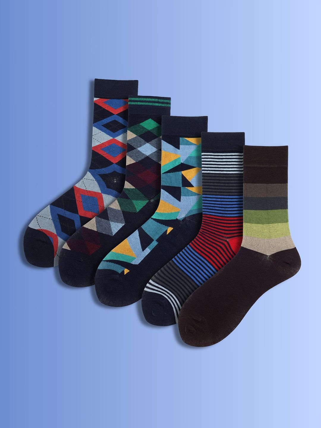 Soxytoes Unisex Pack Of 5 Printed Pure Cotton Calf-Length Socks