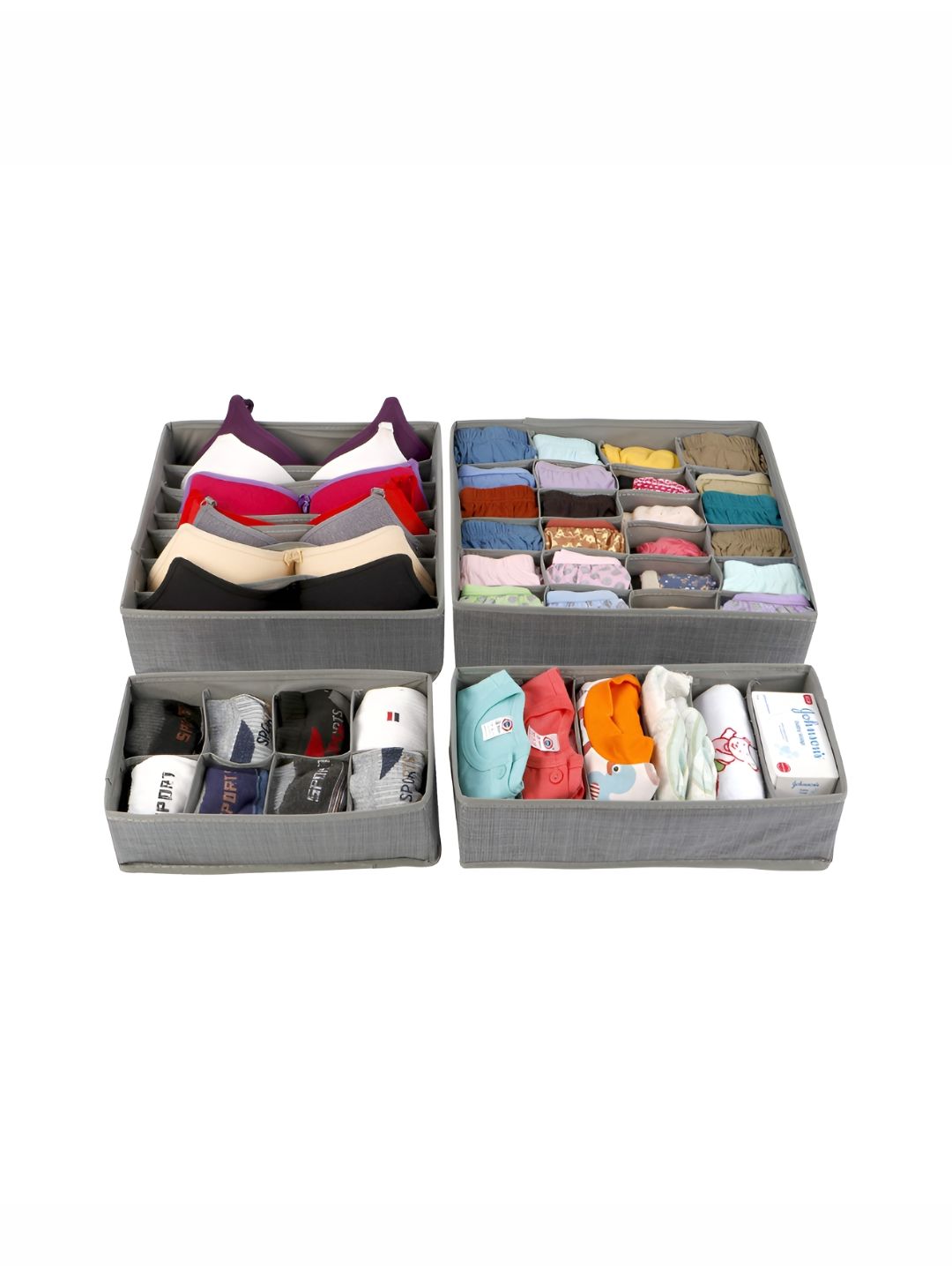 HOKIPO Grey Set of 4 Lingerie, Tie & Undergarments Organisers