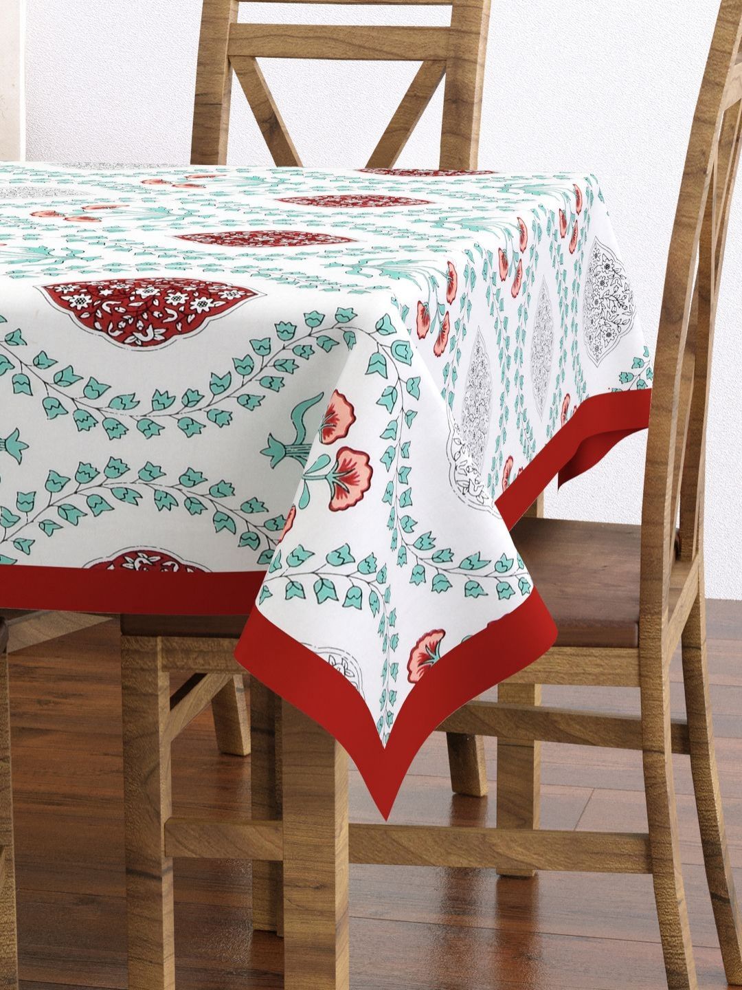 BLOCKS OF INDIA Red Ethnic Motifs Cotton 6-Seater Table Cover