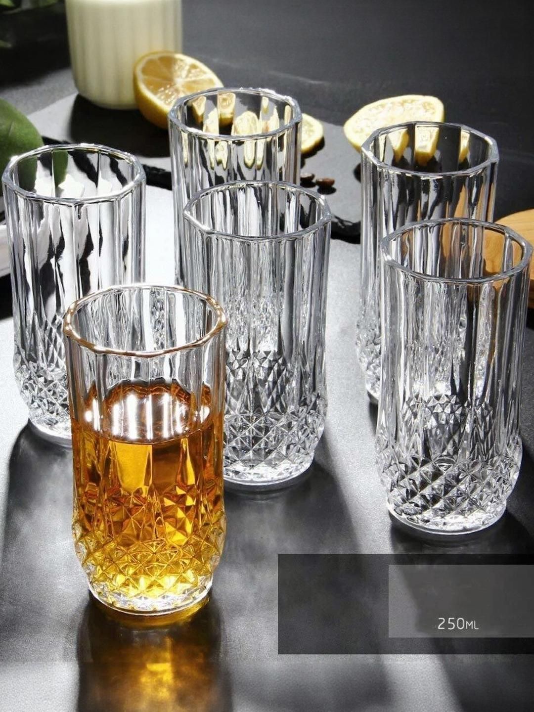 Dakshayanii Set of 6 Transparent Textured Glass Glossy Cups and Mugs Set