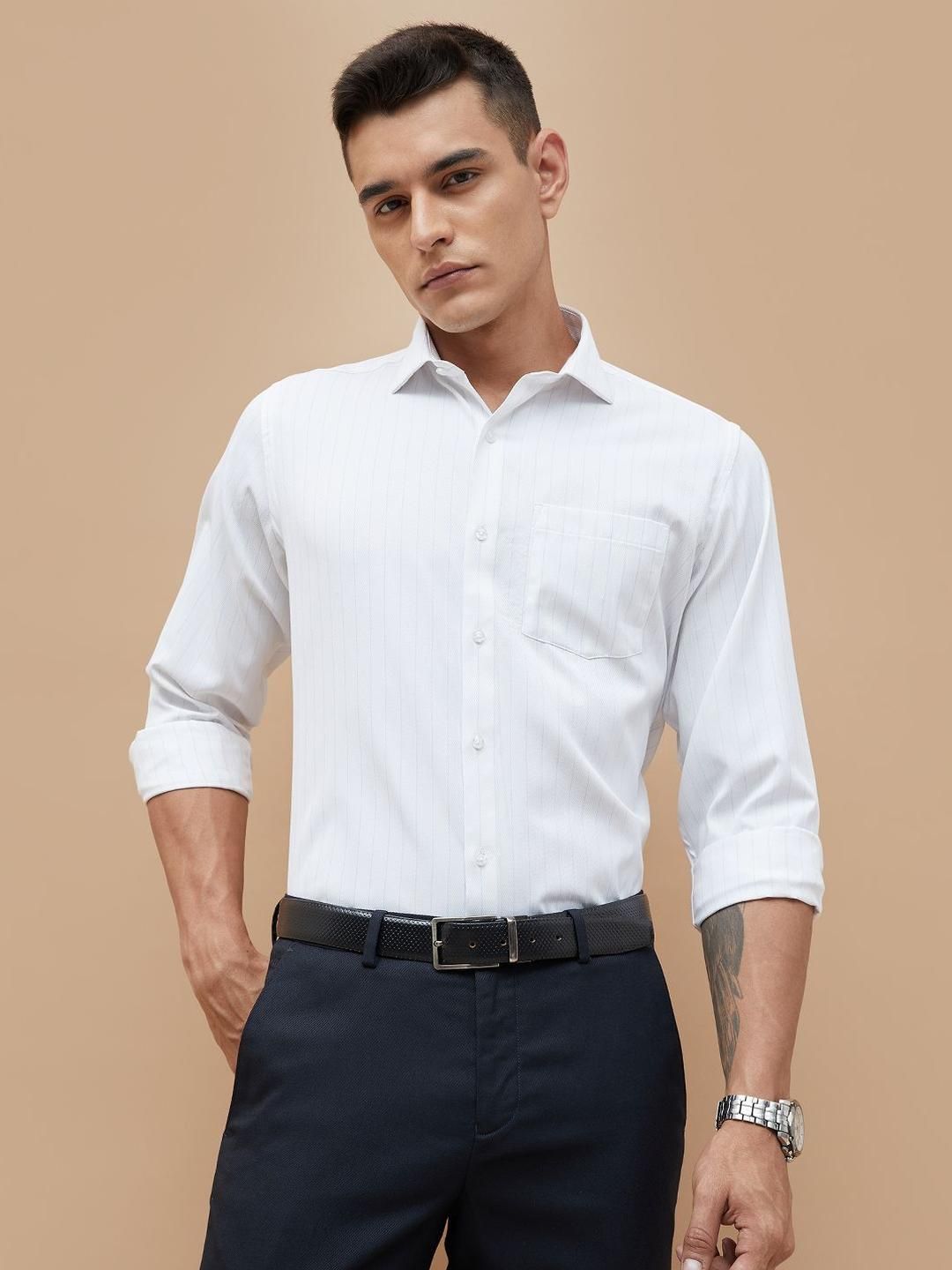 CODE by Lifestyle Striped Spread Collar Cotton Formal Shirt