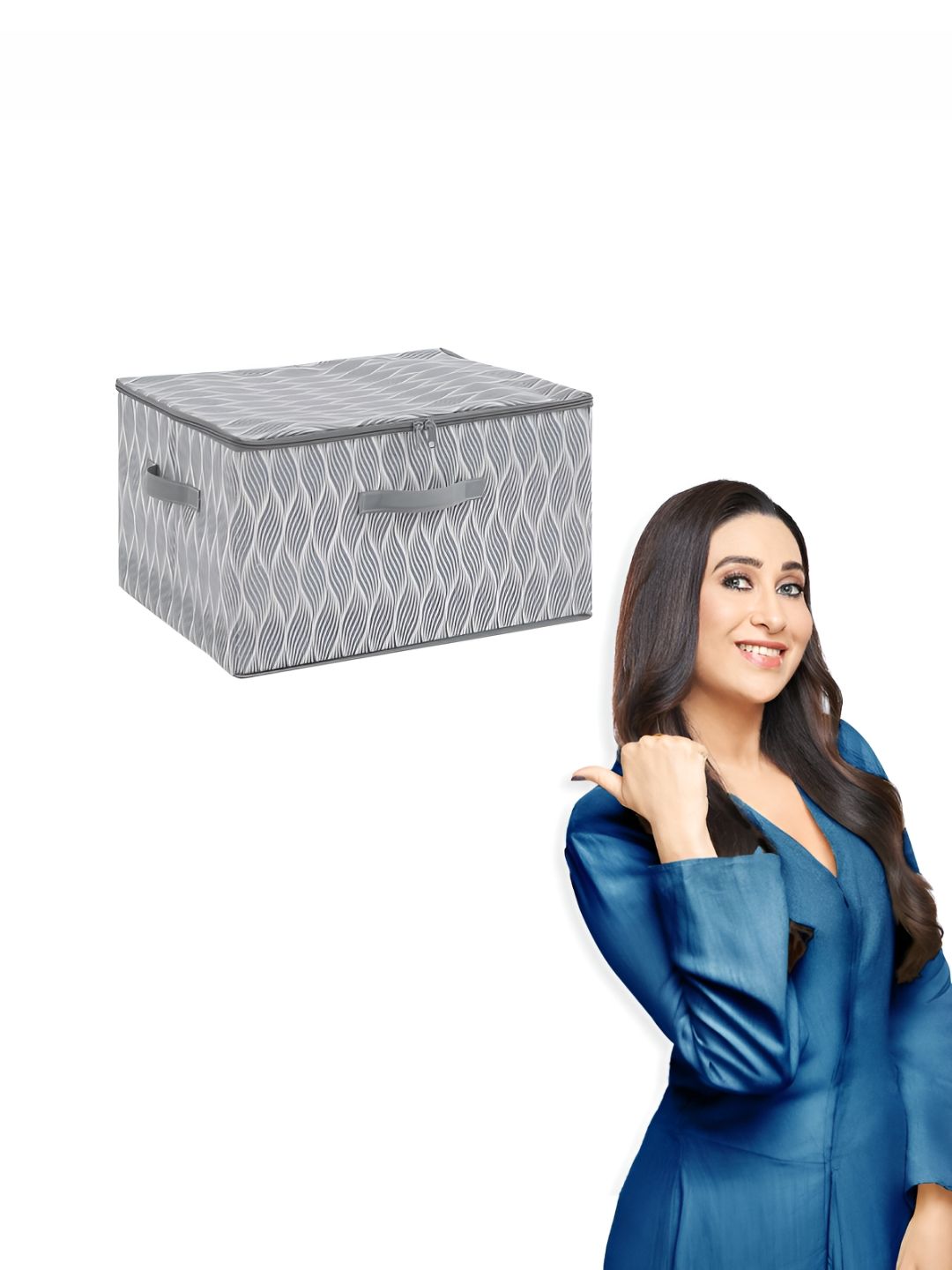 HOKIPO Grey & White Printed Cloth Storage Box Organisers for Wardrobe - Large