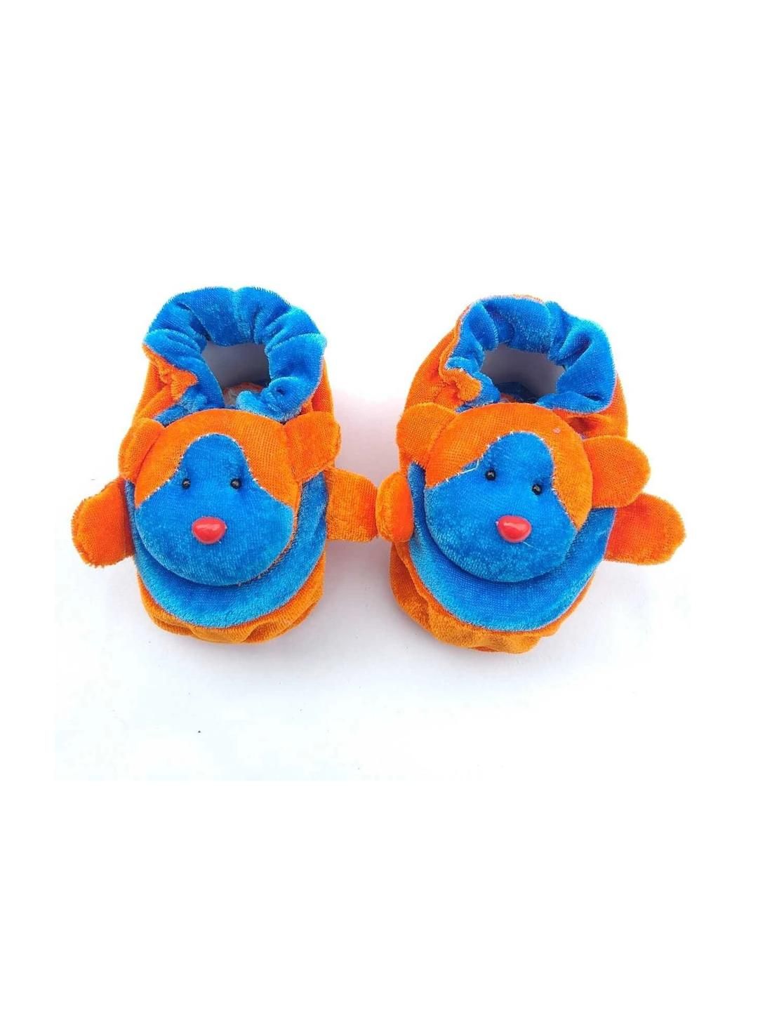 LMN CHILD CARE Unisex Kids Blue & Orange Cotton Booties