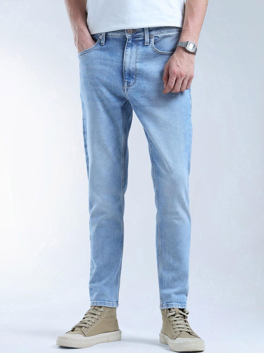 Flying Machine Men Tapered Fit Mid-Rise Light Fade Whiskered Mankle Jeans