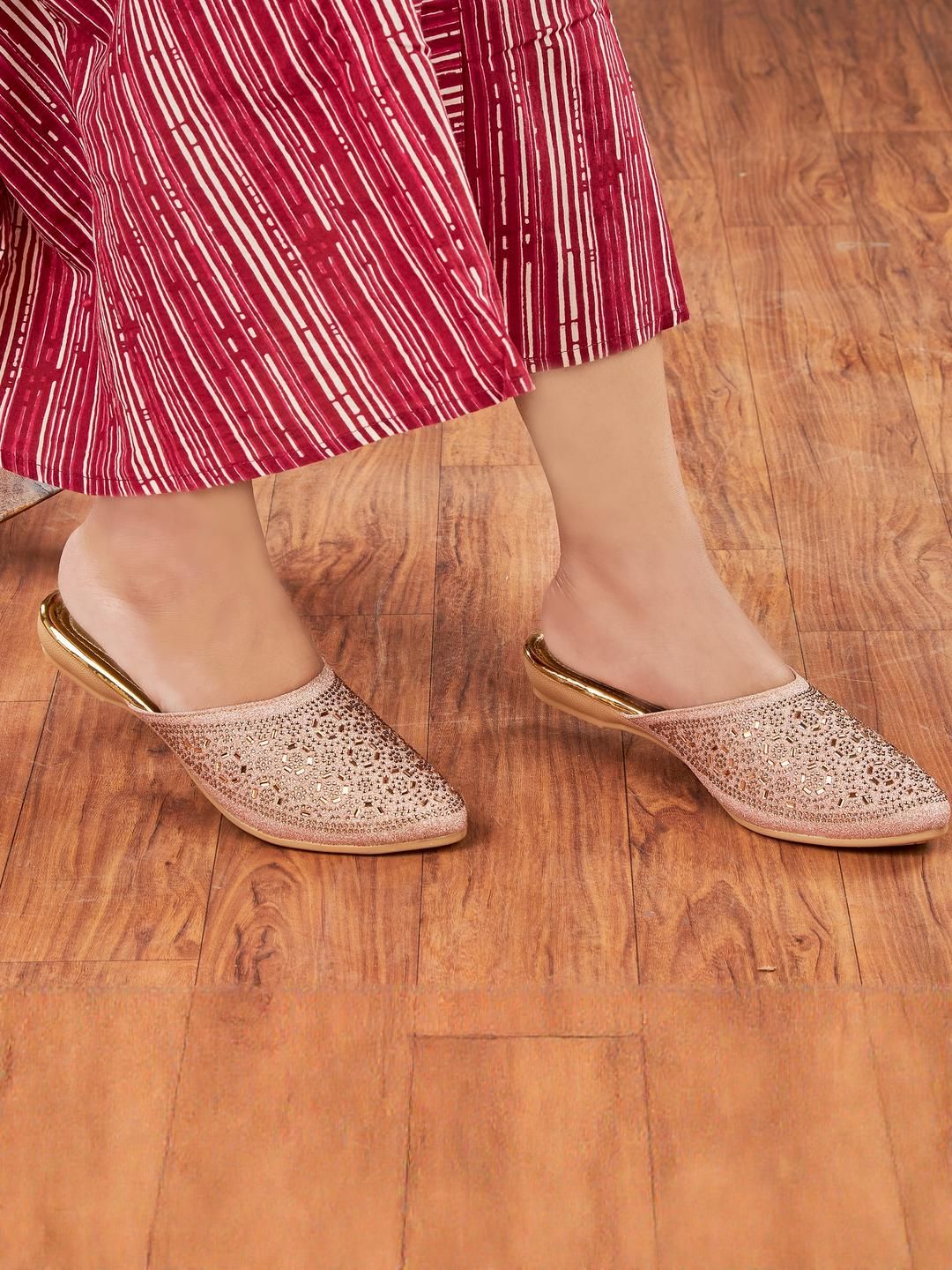 citaali Women Rose Gold Ethnic Shoe-Style Sandals