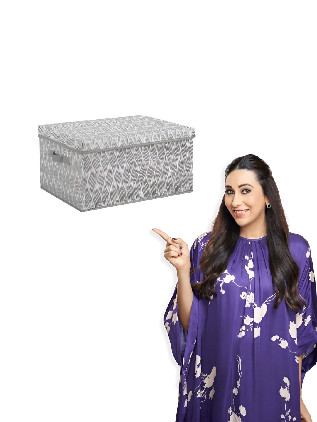 HOKIPO Grey & White Printed Cloth Storage Box Organisers for Wardrobe - Large