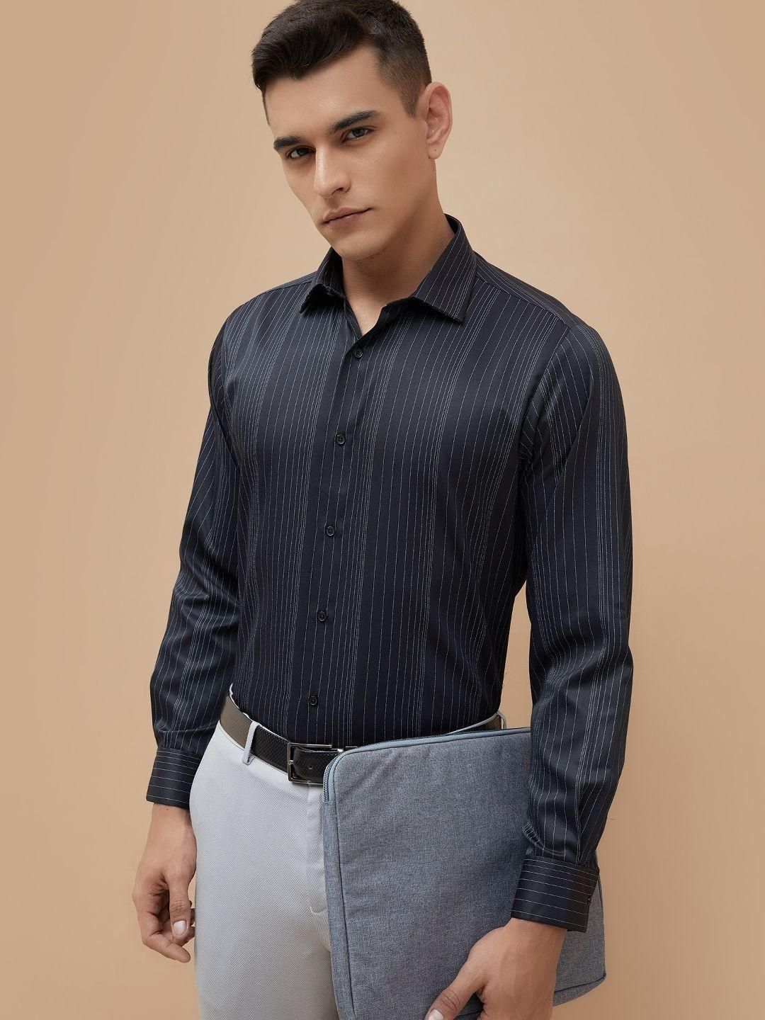 CODE by Lifestyle Men Slim Fit Vertical Striped Spread Collar Cotton Formal Shirt