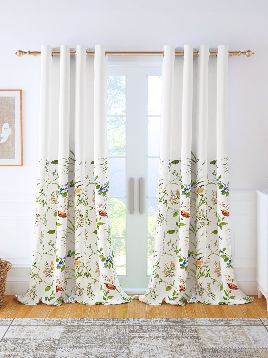 Story@home Story@home Green & White Set of 2 Floral Room Darkening Door Curtain