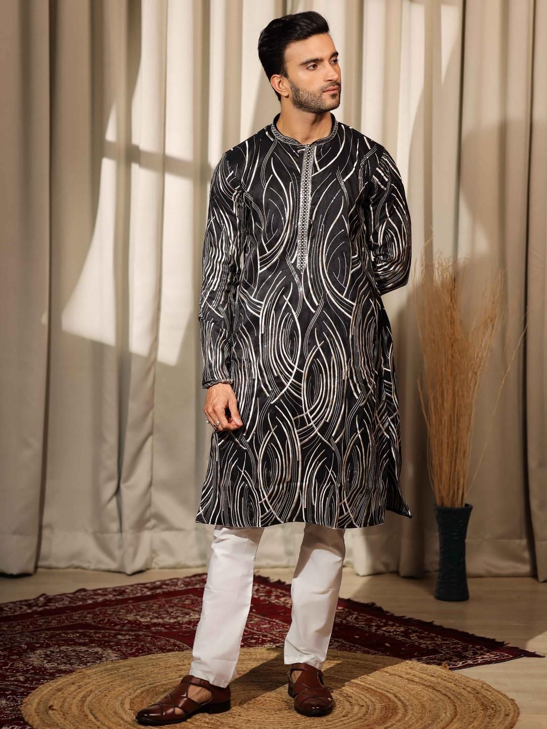 Rawayi Men Abstract Printed Festive Straight Kurta