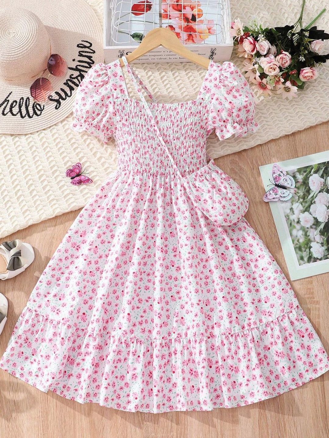 Buy BAESD Girls Floral Print Puff Sleeves Smocked Fit & Flare Dress -  Dresses for Girls 28990430 | Myntra