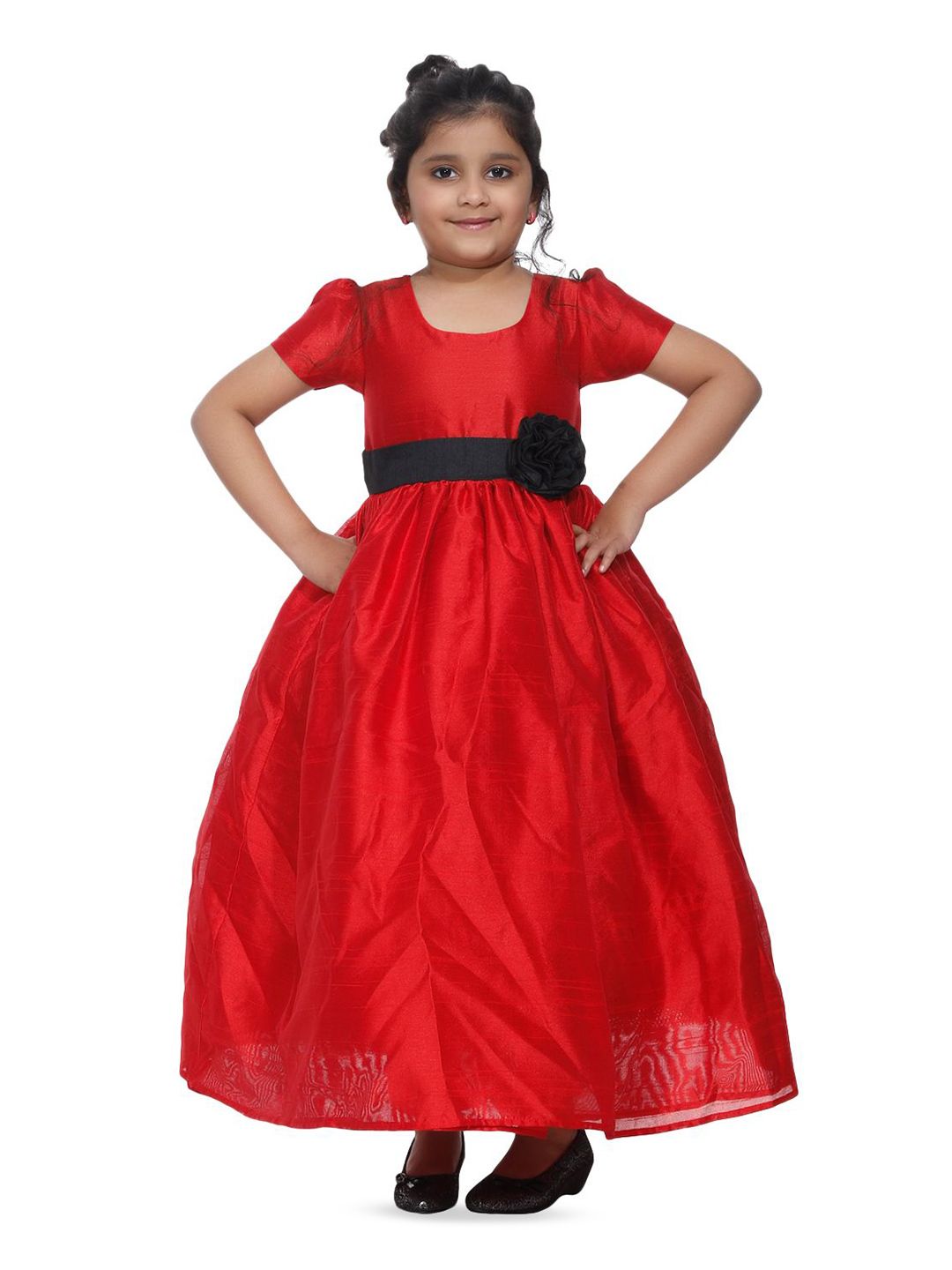 BAESD Girls Puff Sleeves Satin Fit and Flare Maxi Dress