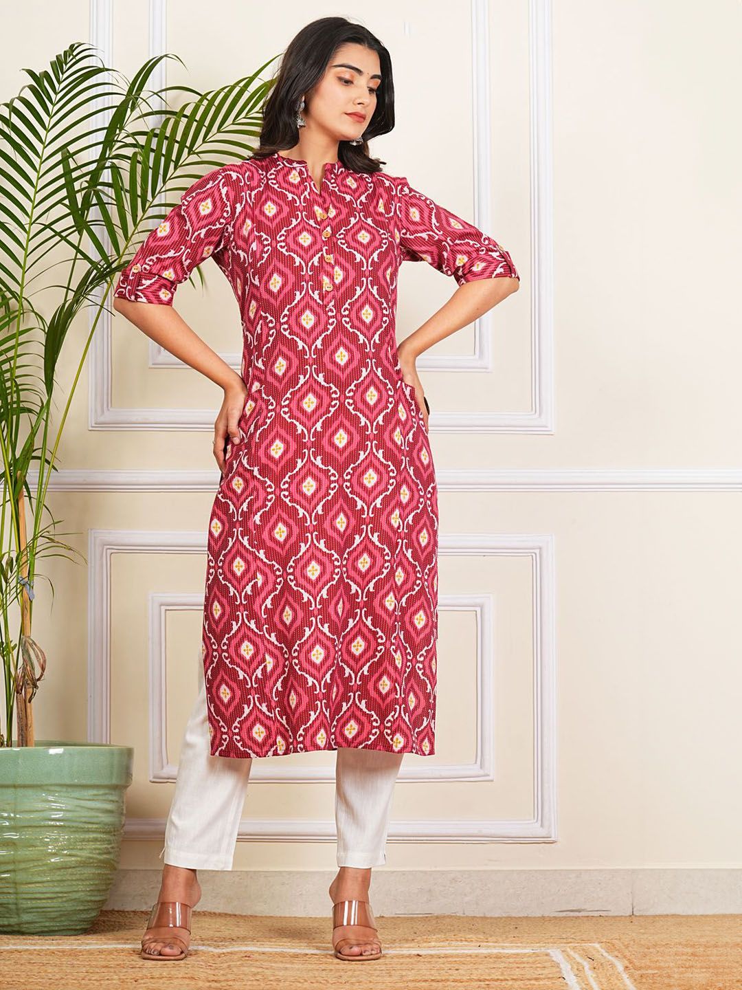 Krati Creations Krati Creations Ethnic Motifs Printed Mandarin Collar Cotton Kurta