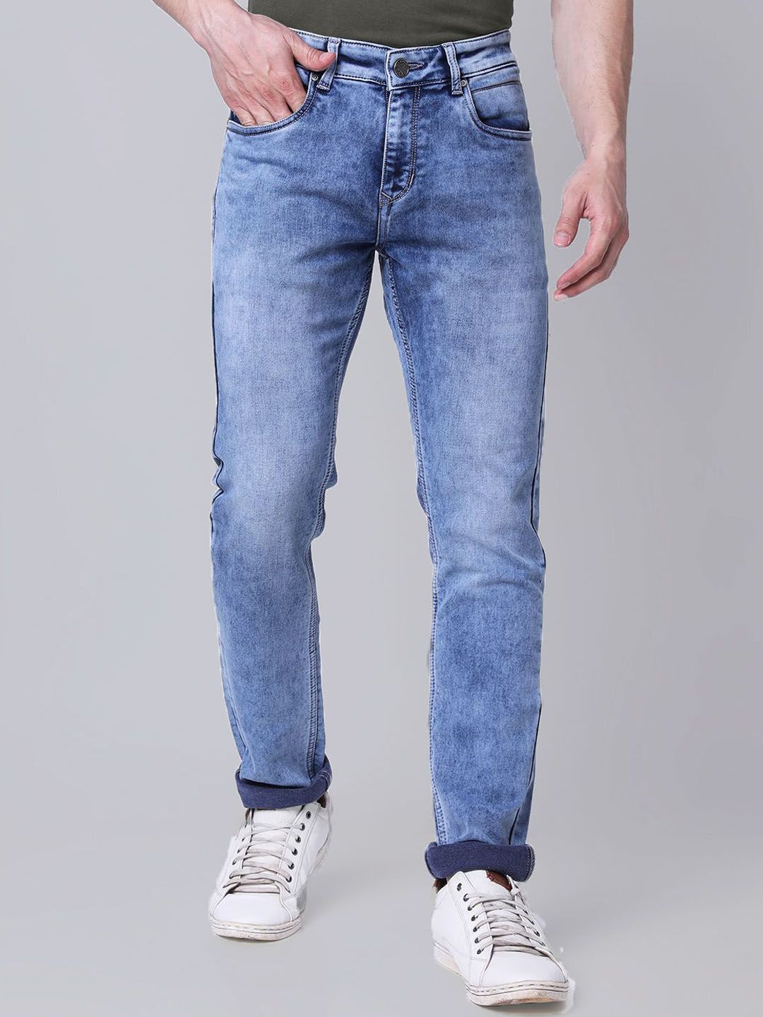 fineblu Men Slim Fit Clean Look Heavy Fade Stretchable Jeans