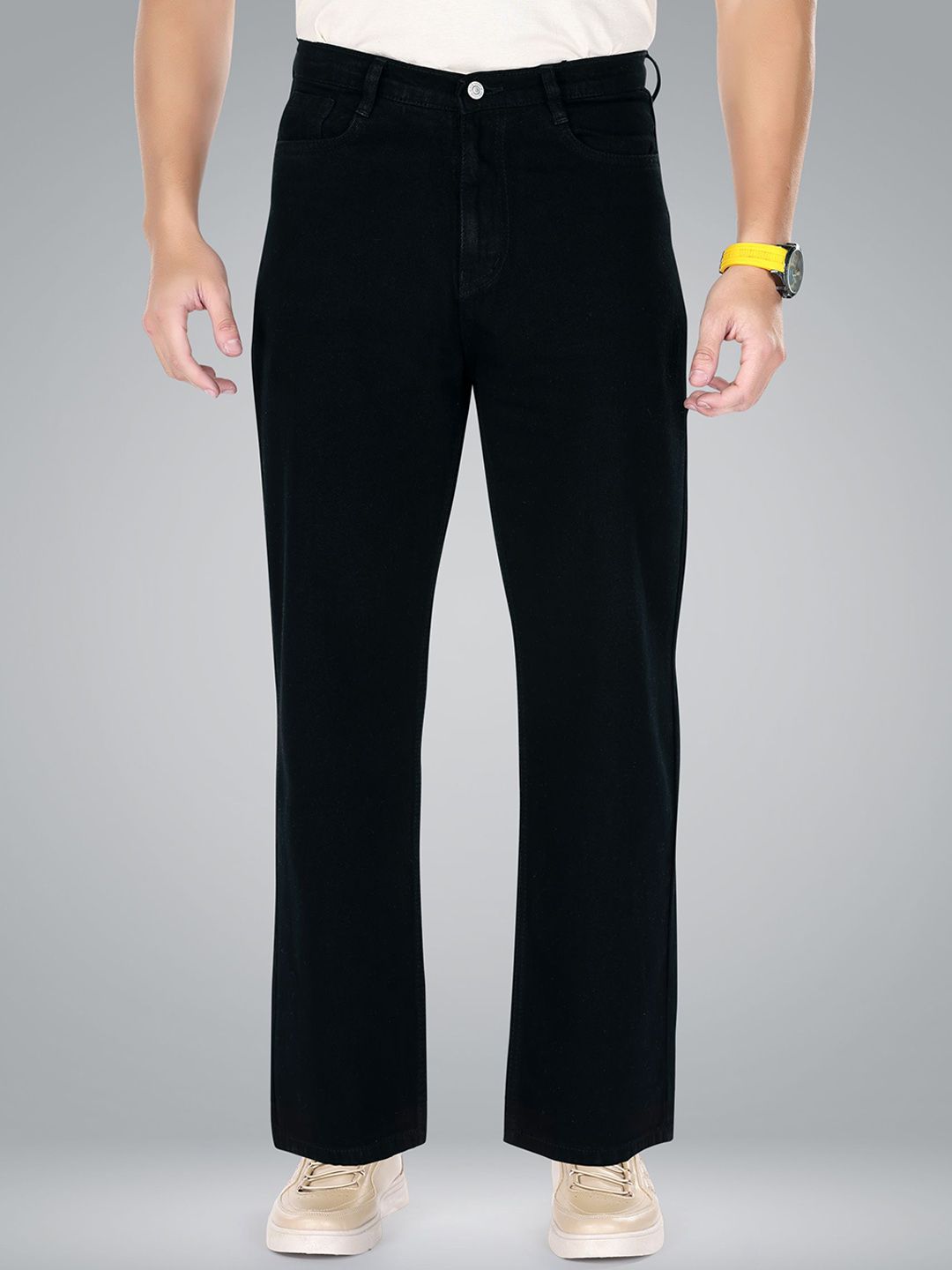 me Queen Men Wide Leg Mid-Rise  Pure Cotton Jeans