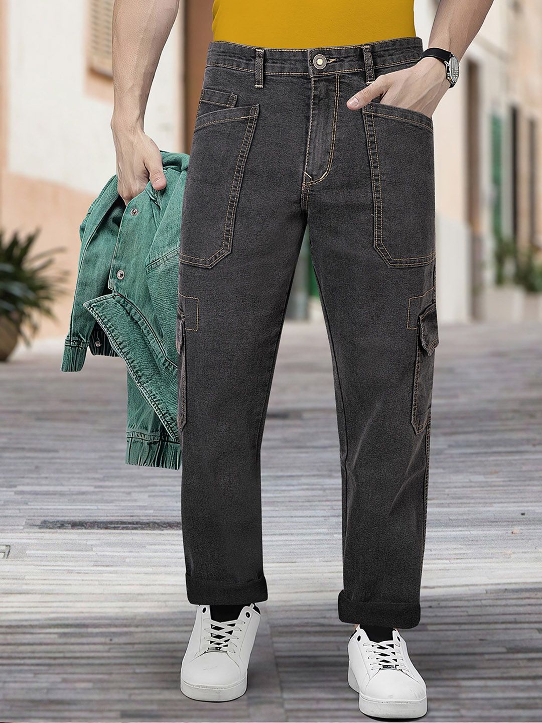 RIG BONE Men Loose Relaxed Fit Mid-Rise Light Fade Stretchable Jeans