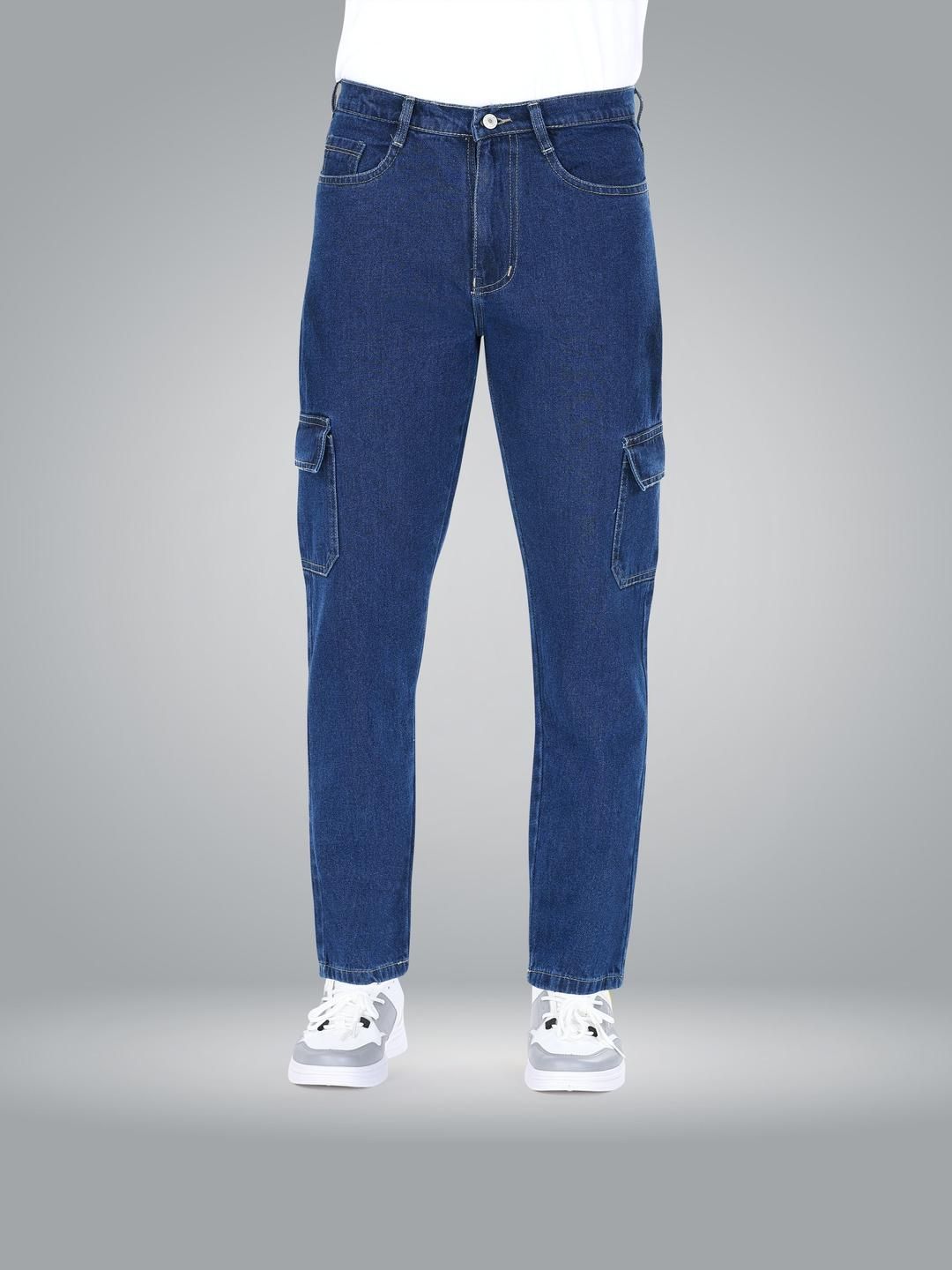 me Queen Men Straight Fit Low-Rise Low Distress Cotton Cargo Jeans