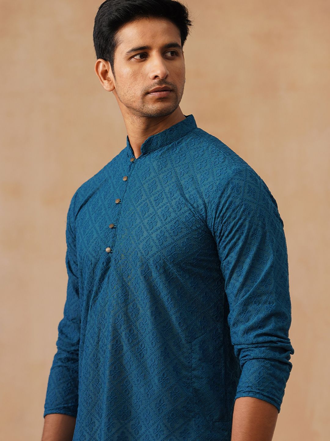 Jompers Men Floral Printed Festive Pure Cotton Straight Kurta